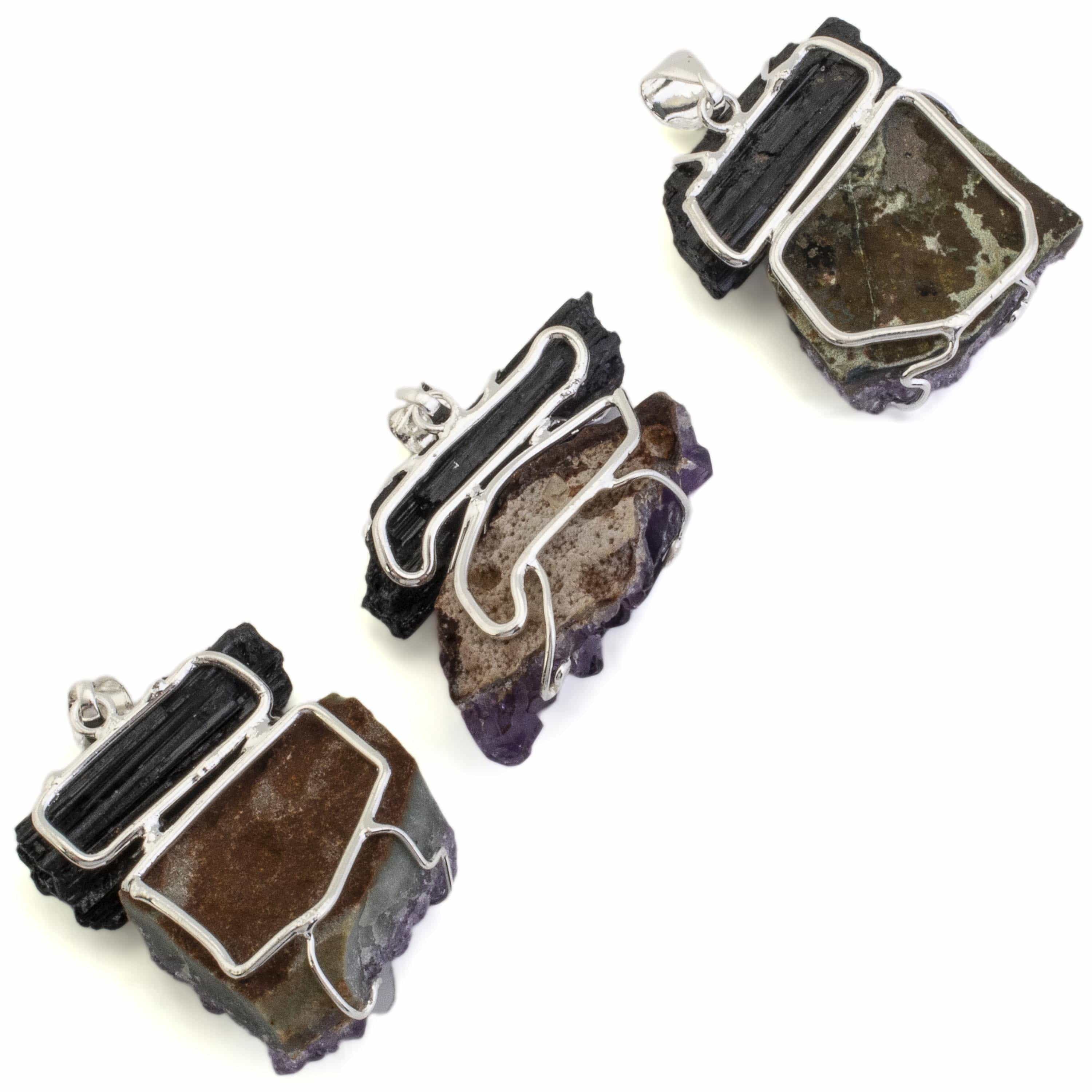 Kalifano Crystal Jewelry Amethyst and Black Tourmaline Pendnant on Chain CJN-2-A+T