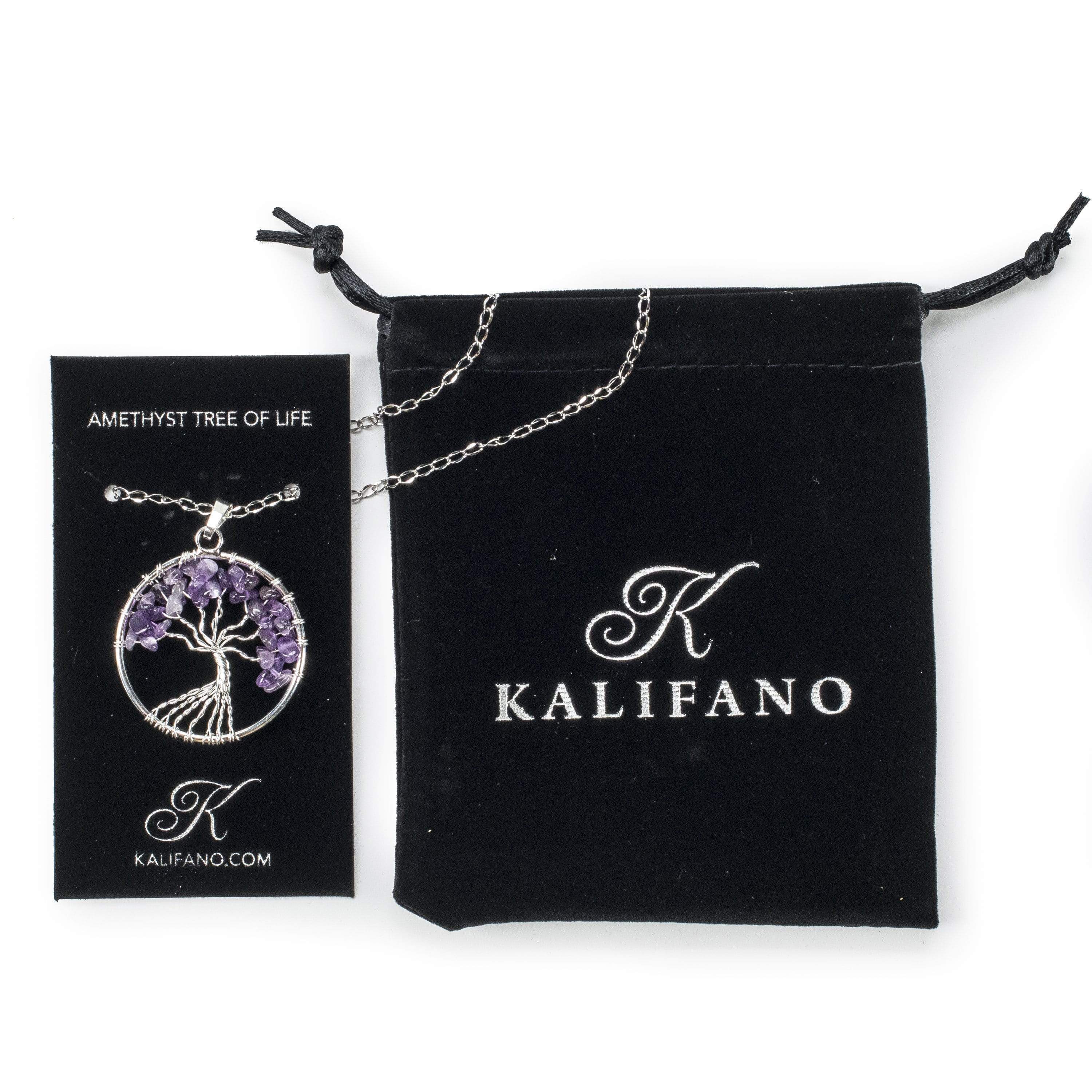 Kalifano Crystal Jewelry Amethyst Chakra Gemstone Tree of Life Necklace & Stainless Steel Chain CJCN20-AM