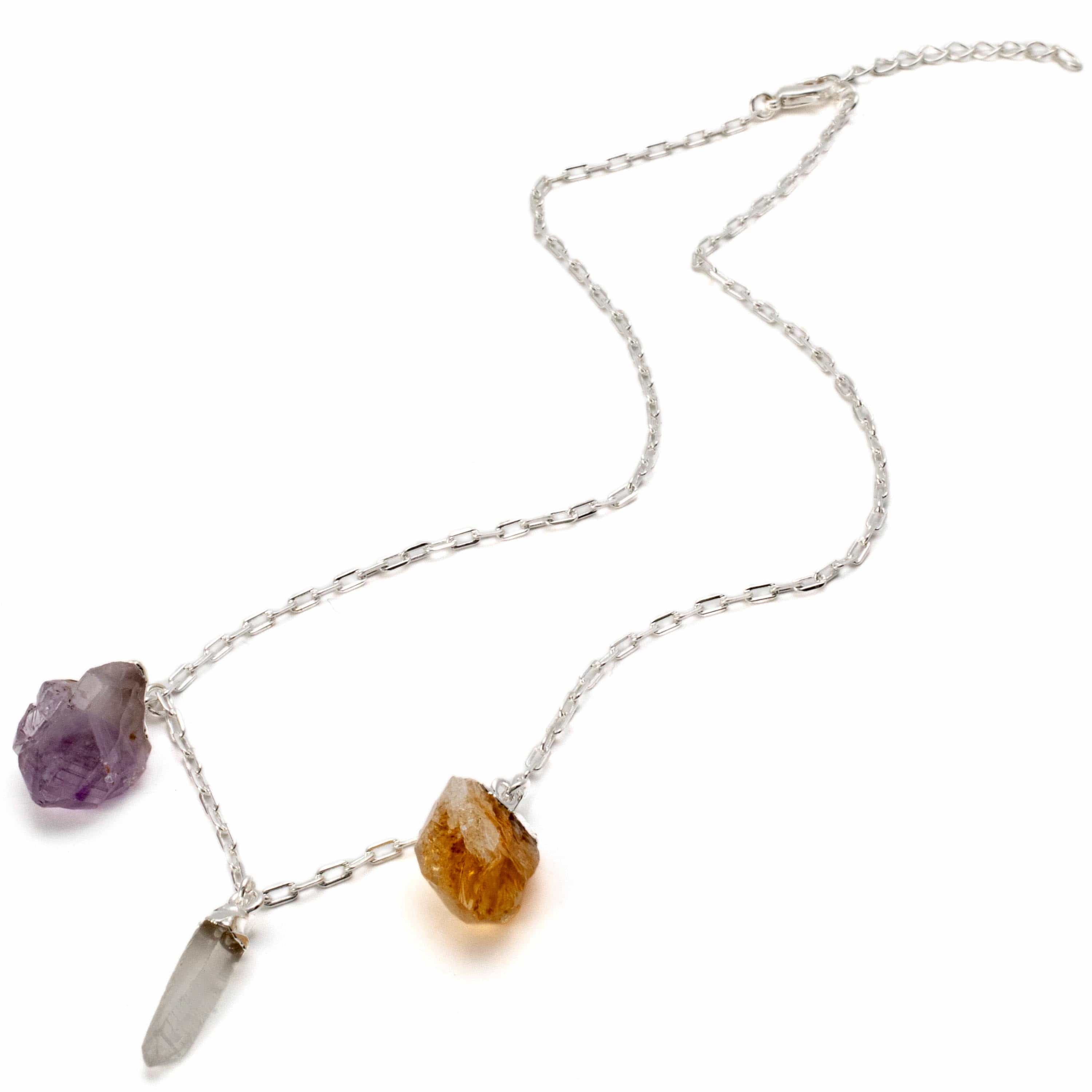 Kalifano Crystal Jewelry Amethyst, Citrine, and Quartz Triple Point Necklace CJN-2042-A+C+Q