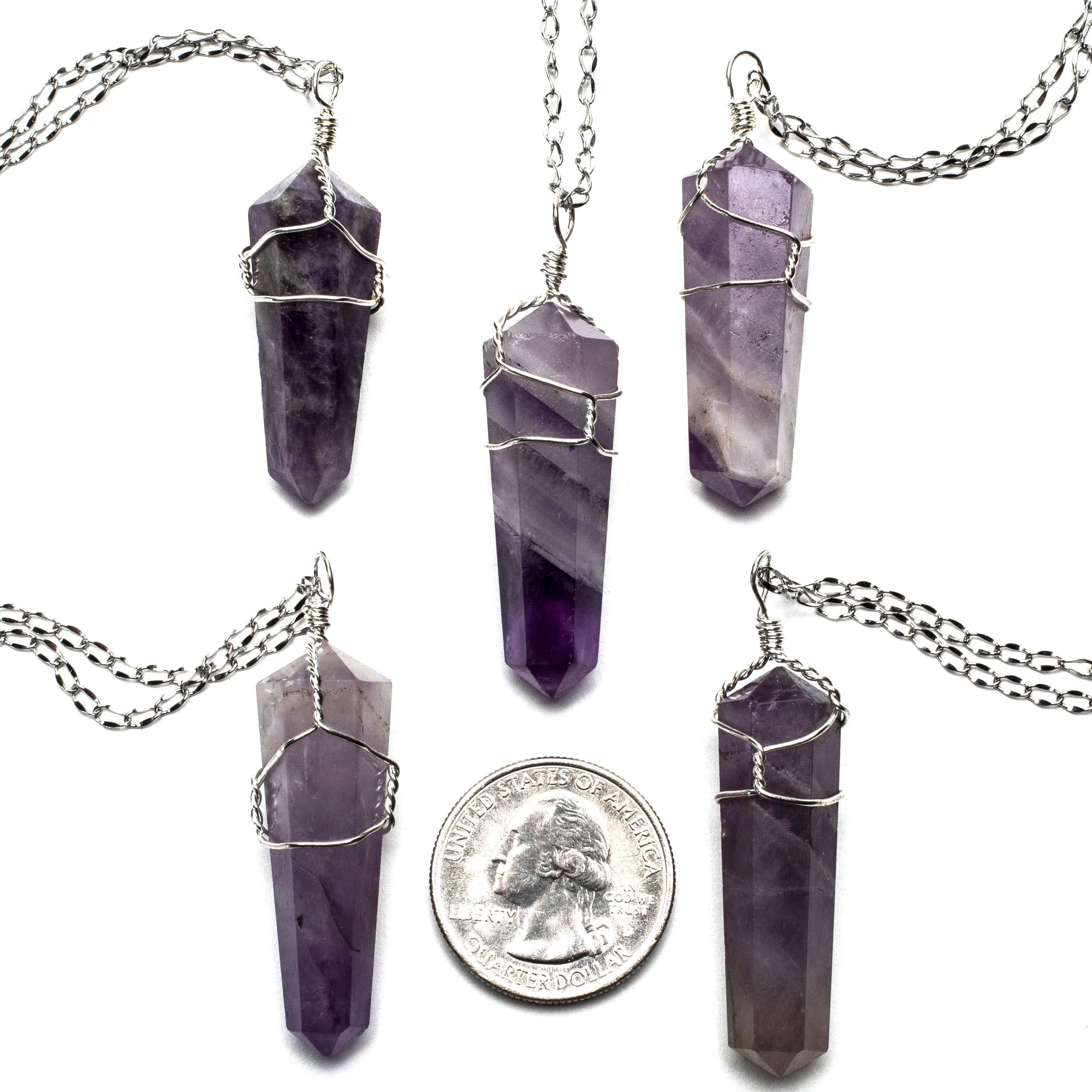 Amethyst Point Healing Crystal Pendant on Necklace