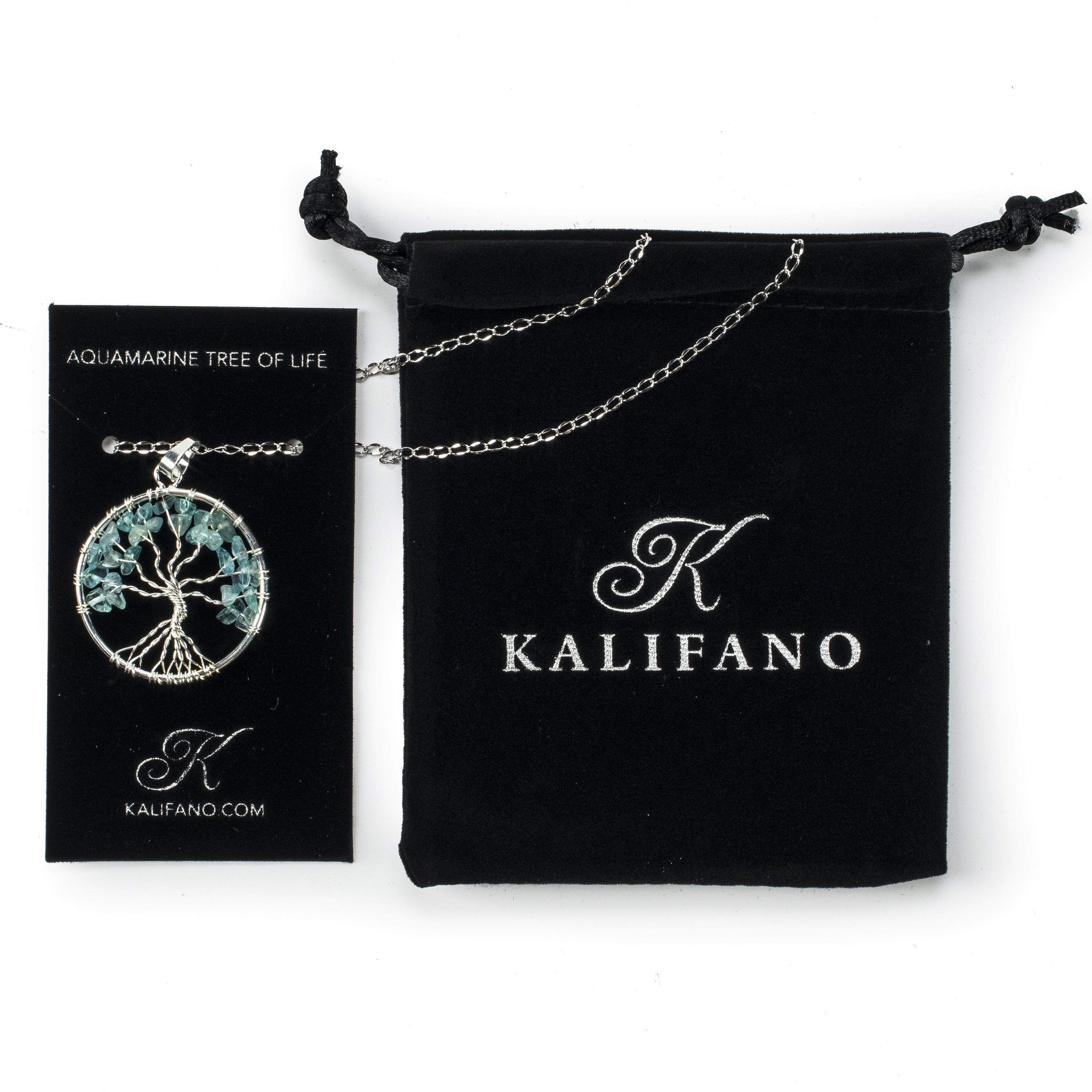 Kalifano Crystal Jewelry Aquamarine Chakra Gemstone Tree of Life Necklace & Stainless Steel Chain CJCN20-AQ