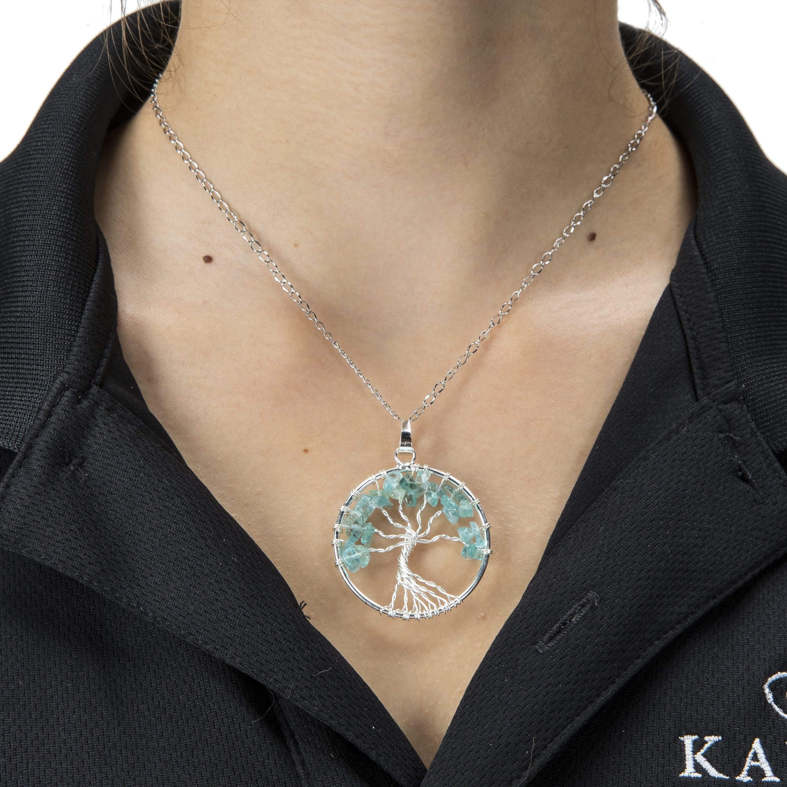 Aquamarine tree of on sale life necklace