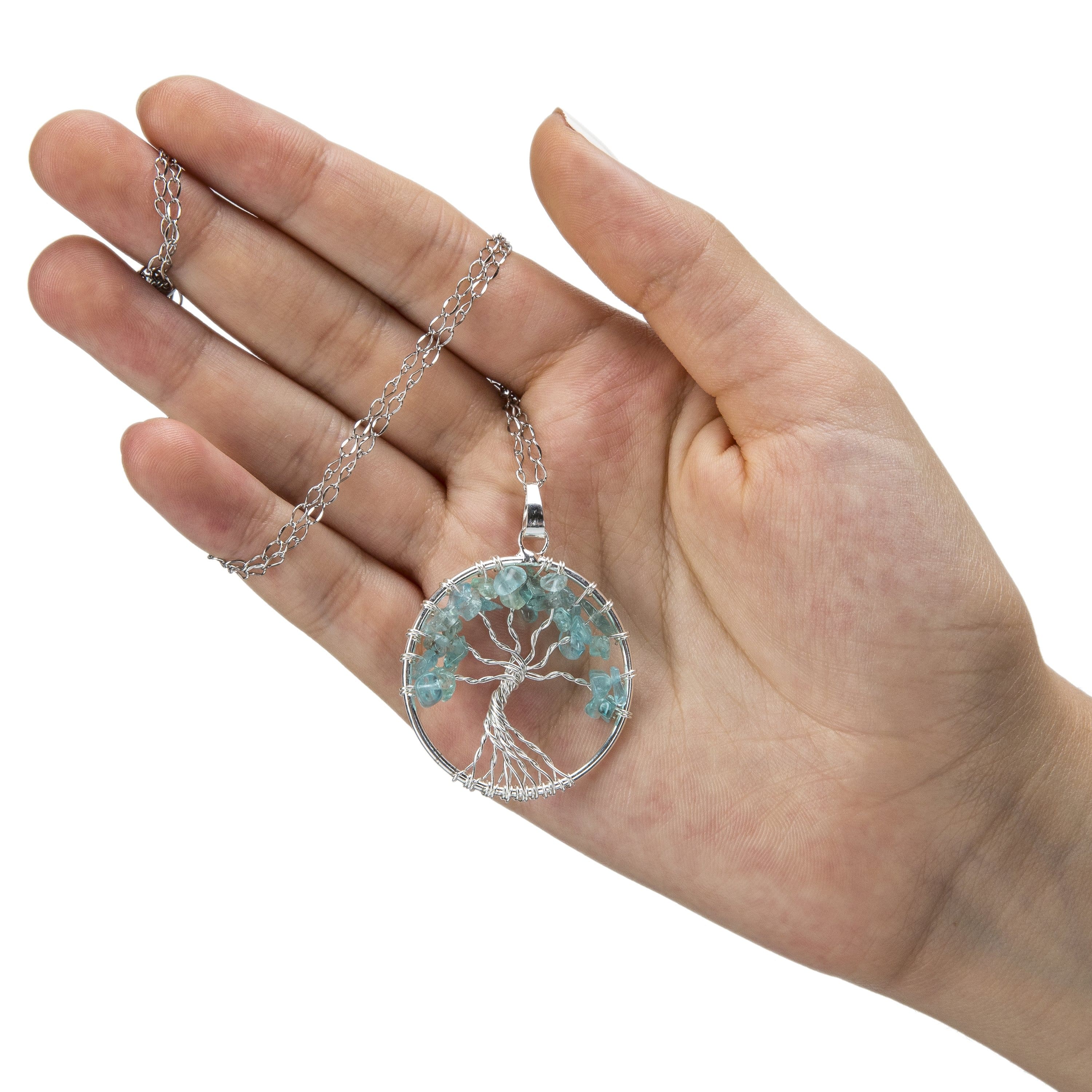Kalifano Crystal Jewelry Aquamarine Chakra Gemstone Tree of Life Necklace & Stainless Steel Chain CJCN20-AQ