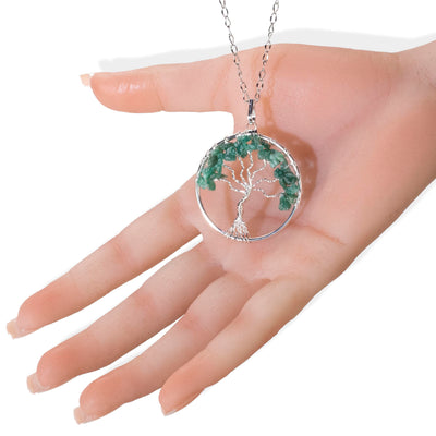 Kalifano Crystal Jewelry Aventurine Chakra Gemstone Tree of Life Necklace & Stainless Steel Chain CJCN20-AV