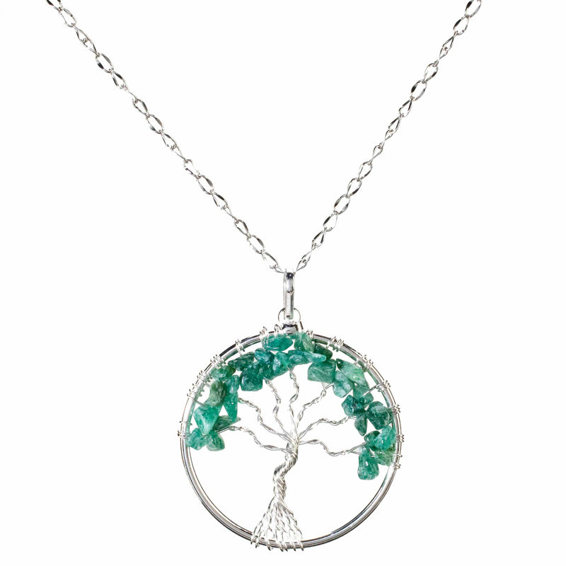 Kalifano Crystal Jewelry Aventurine Chakra Gemstone Tree of Life Necklace & Stainless Steel Chain CJCN20-AV