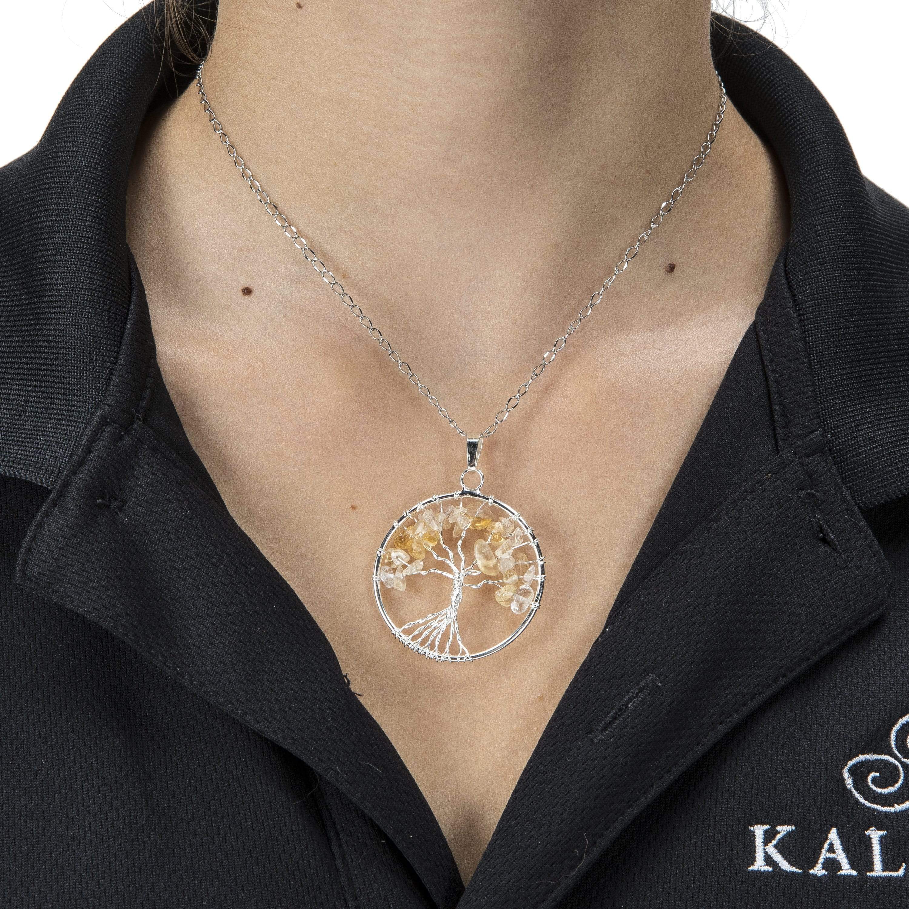 Kalifano Crystal Jewelry Citrine Chakra Gemstone Tree of Life Necklace & Stainless Steel Chain CJCN20-CT