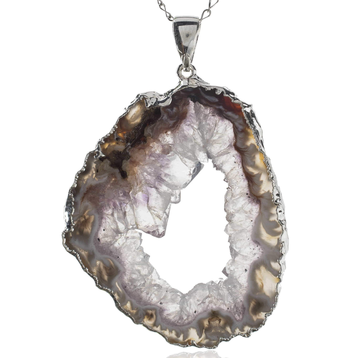KALIFANO Crystal Jewelry CJNS60-DY - Druzy Agate Necklace with Silver Plating- Brazil CJNS60-DY