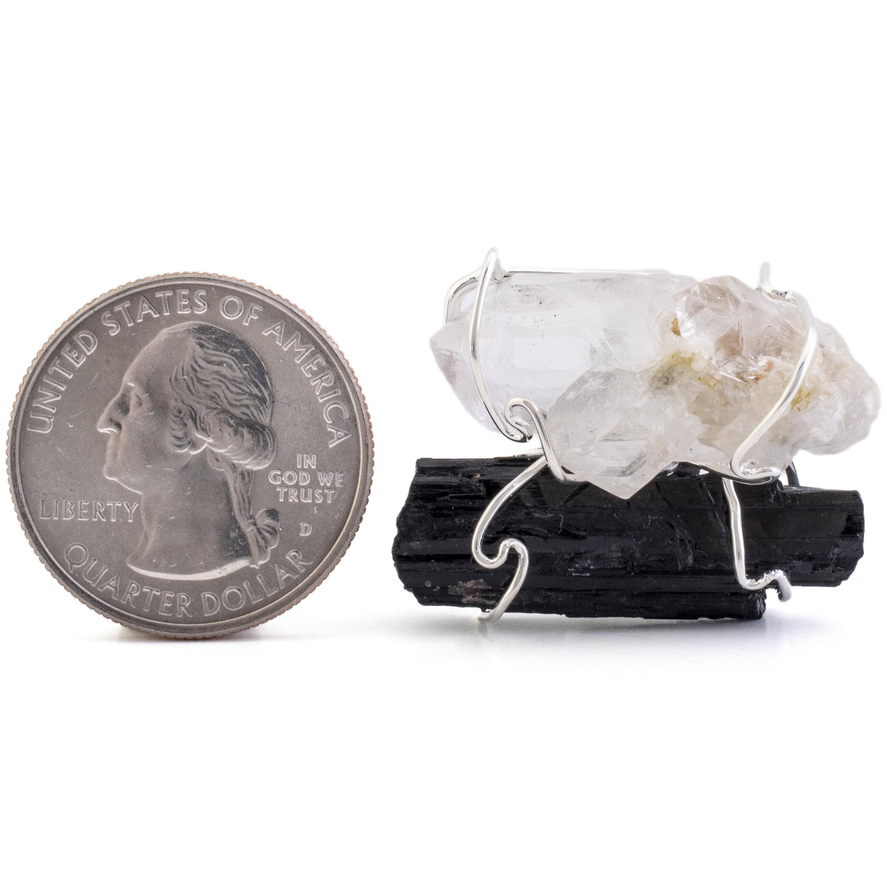 Kalifano Crystal Jewelry Clear Quartz and Black Tourmaline Adjustable Ring CJR-507-Q+T