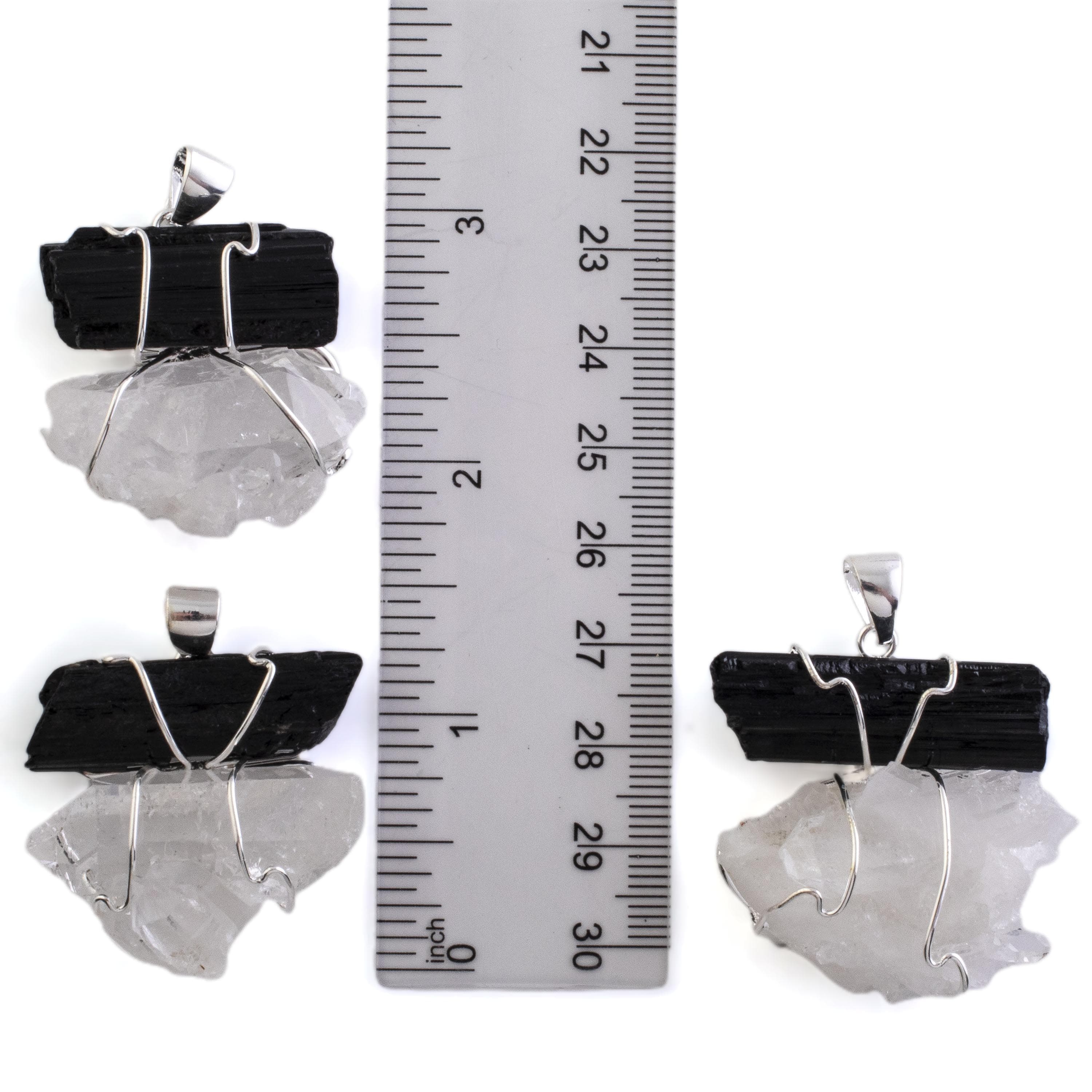 Kalifano Crystal Jewelry Cleart Quartz and Tourmaline Pendant on Chain CJN-2-Q+T