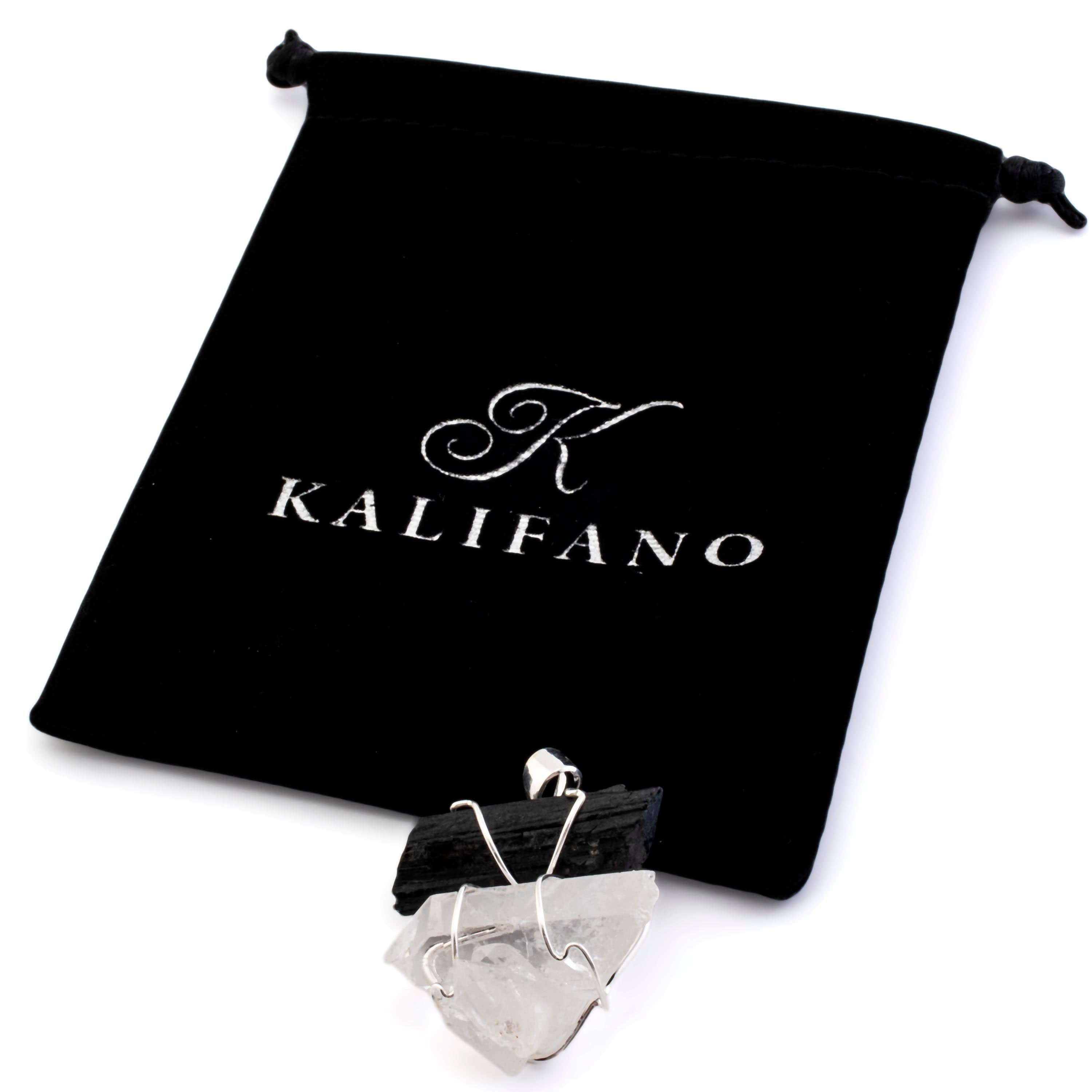 Kalifano Crystal Jewelry Cleart Quartz and Tourmaline Pendant on Chain CJN-2-Q+T