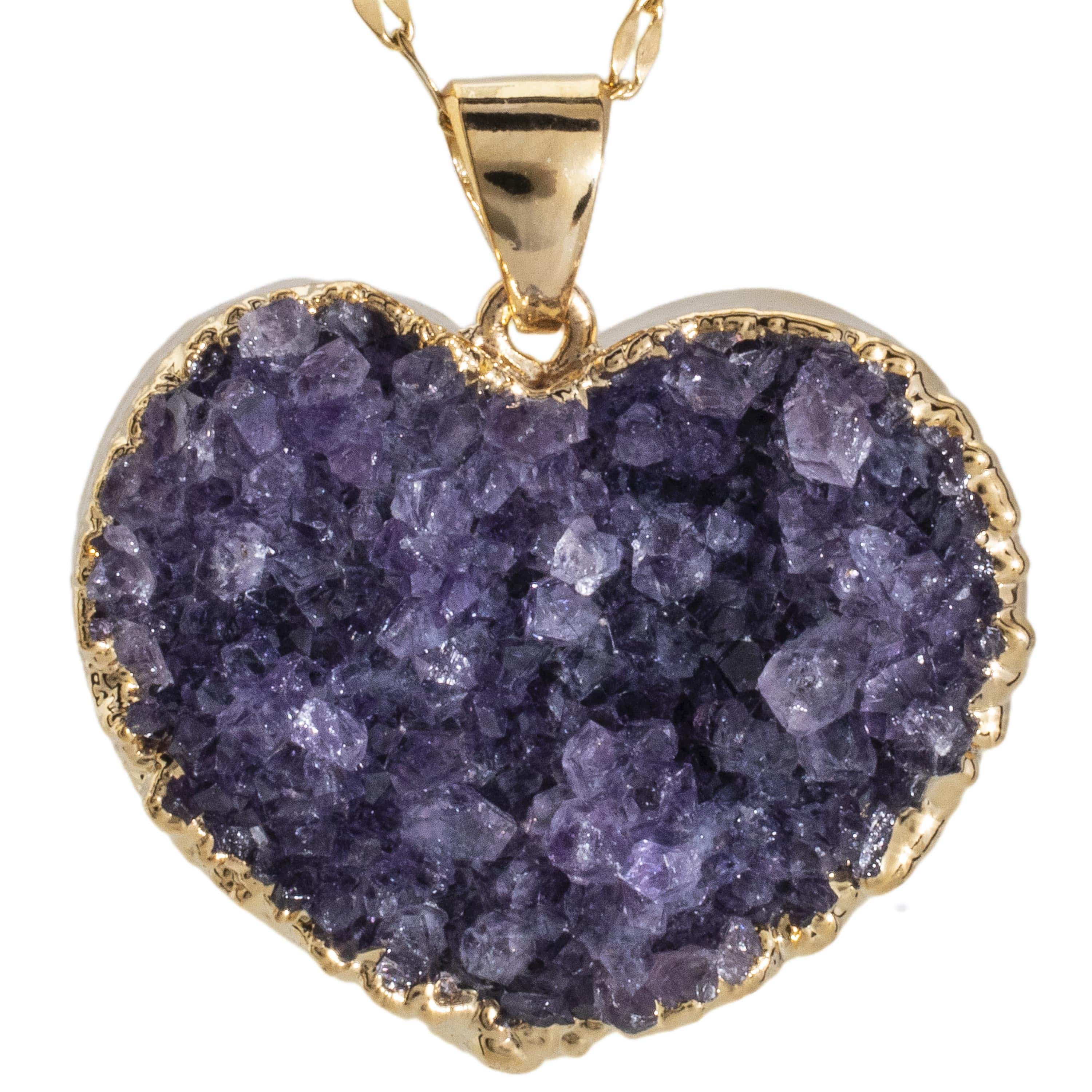 Kalifano Crystal Jewelry Druzy Amethyst Heart Pendant on Chain CJN-79-DYAM