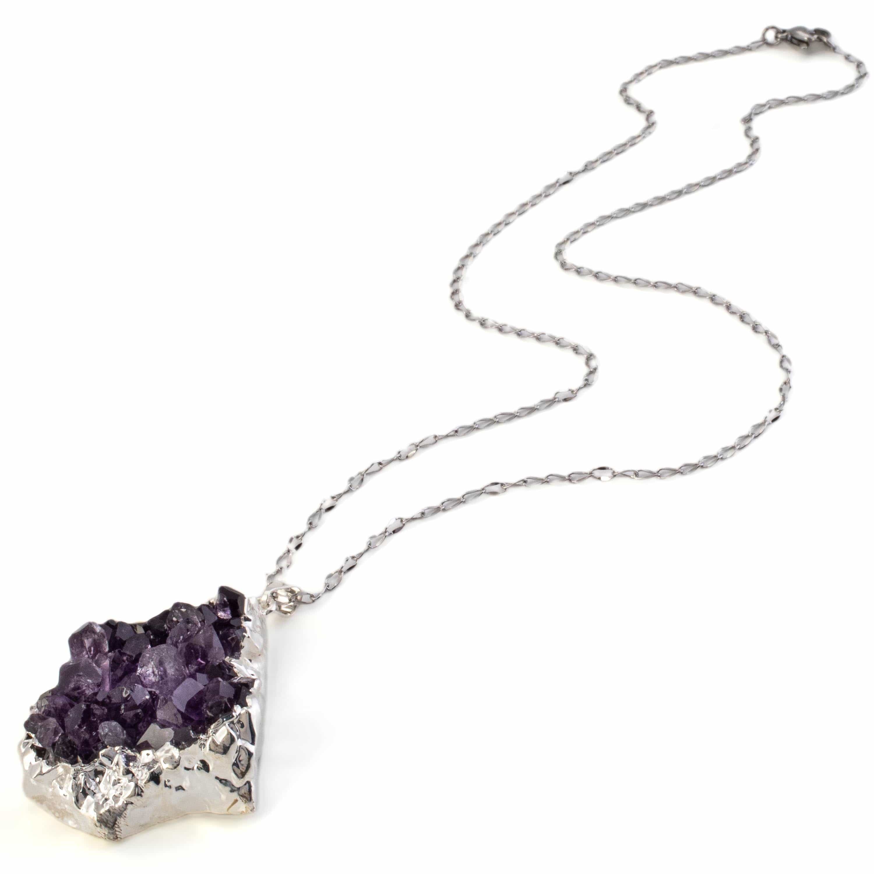 Kalifano Crystal Jewelry Druzy Amethyst Pendant with Silver Plating CJNS80-DYAM
