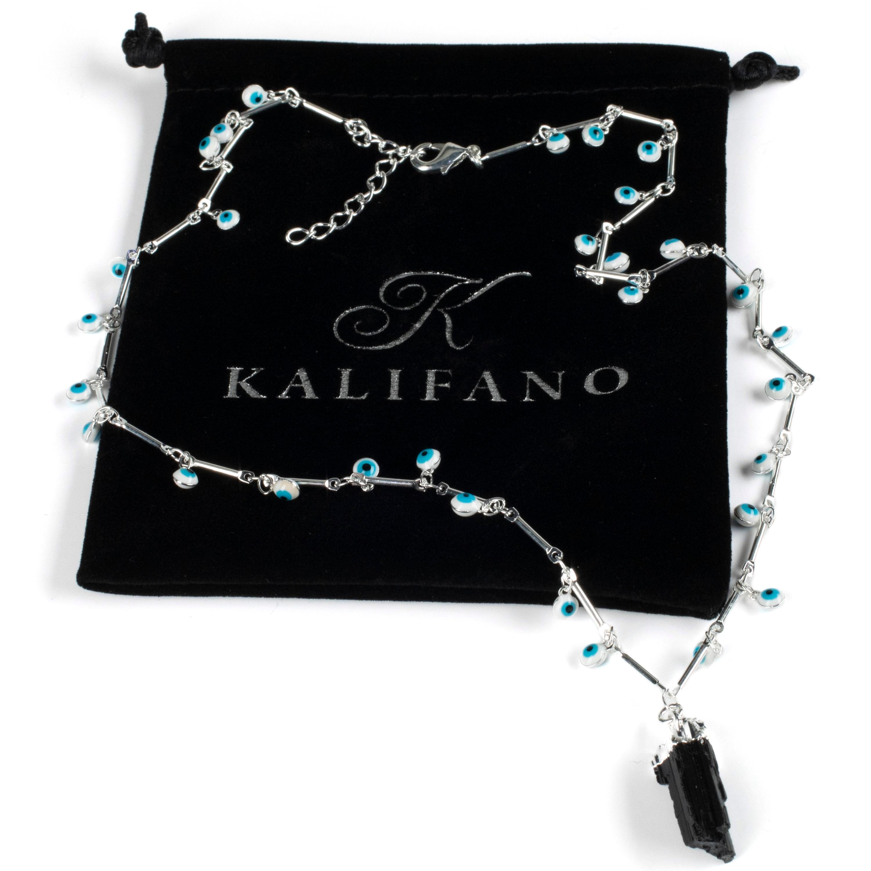 Kalifano Crystal Jewelry Evil Eye Necklace with Black Tourmaline Pendant CJN-RJ-BT