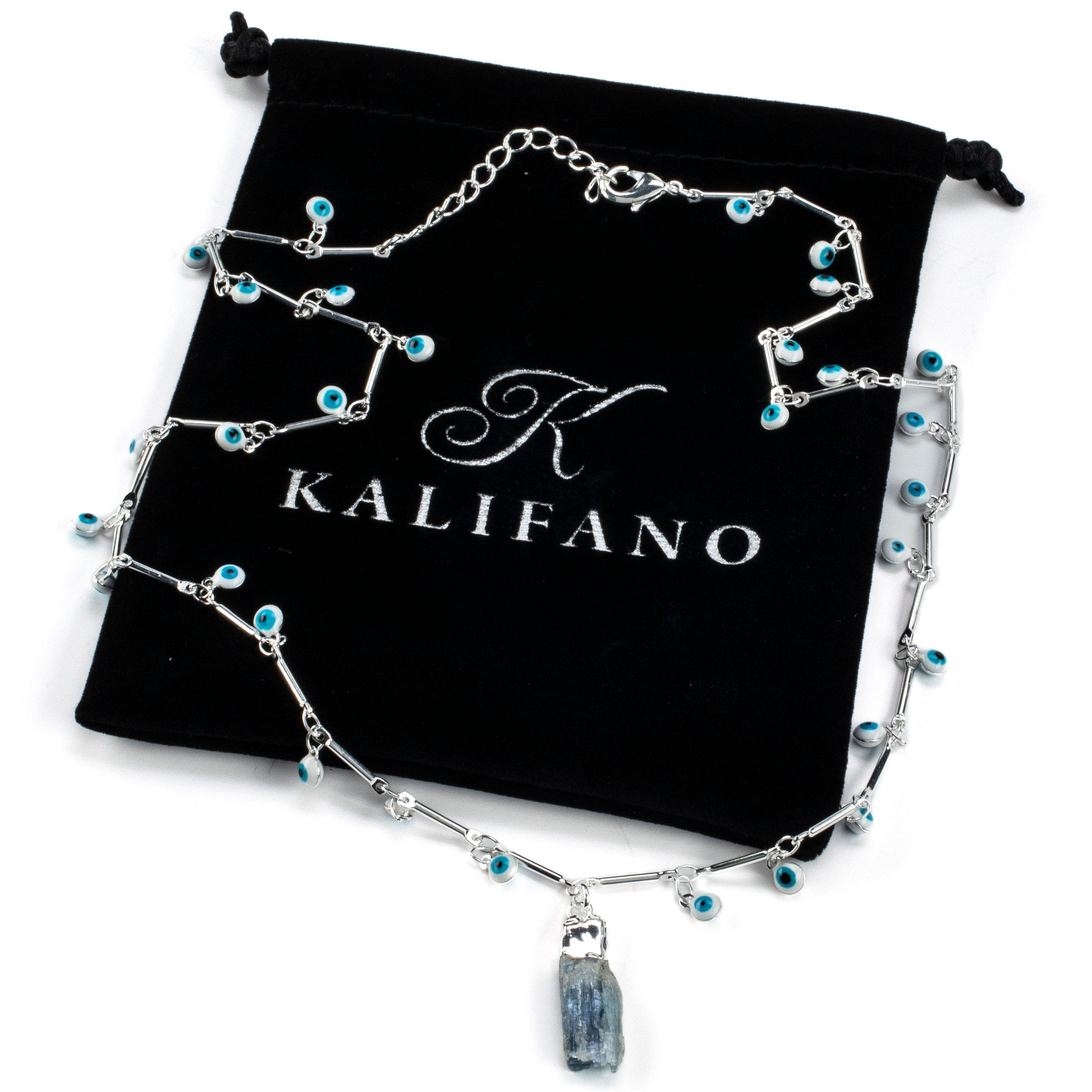 Kalifano Crystal Jewelry Evil Eye Necklace with Kyanite Pendant CJN-RJ-KE