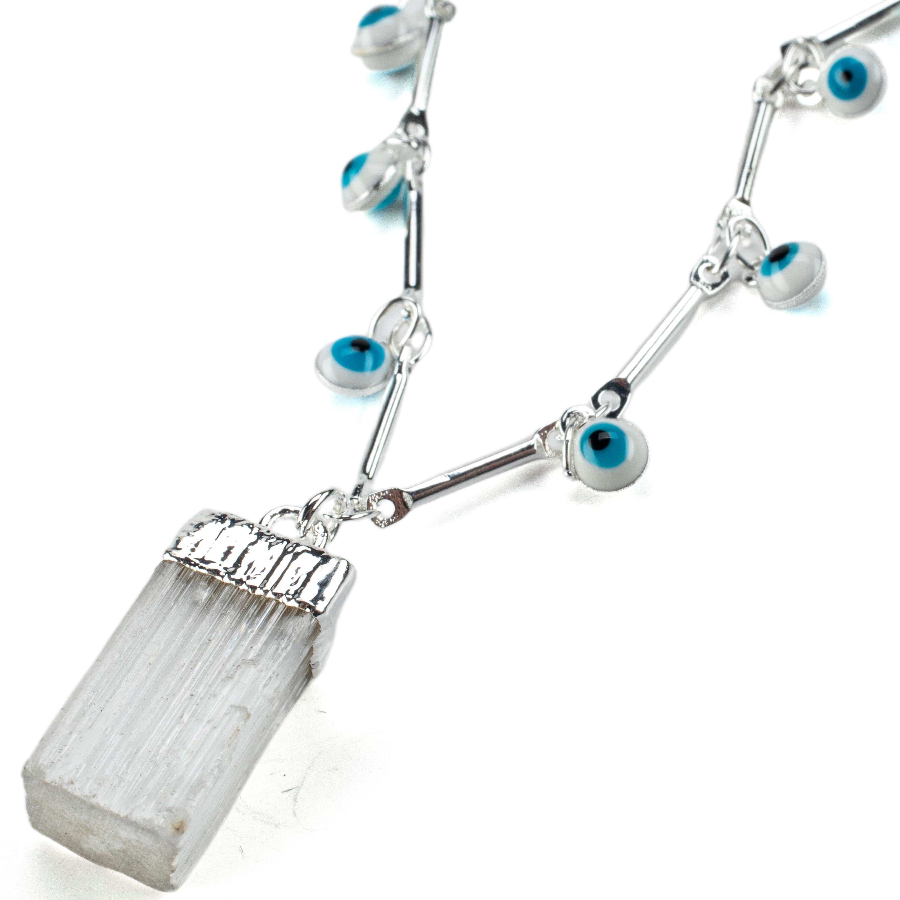 Kalifano Crystal Jewelry Evil Eye Necklace with Selenite Pendant CJN-RJ-SL