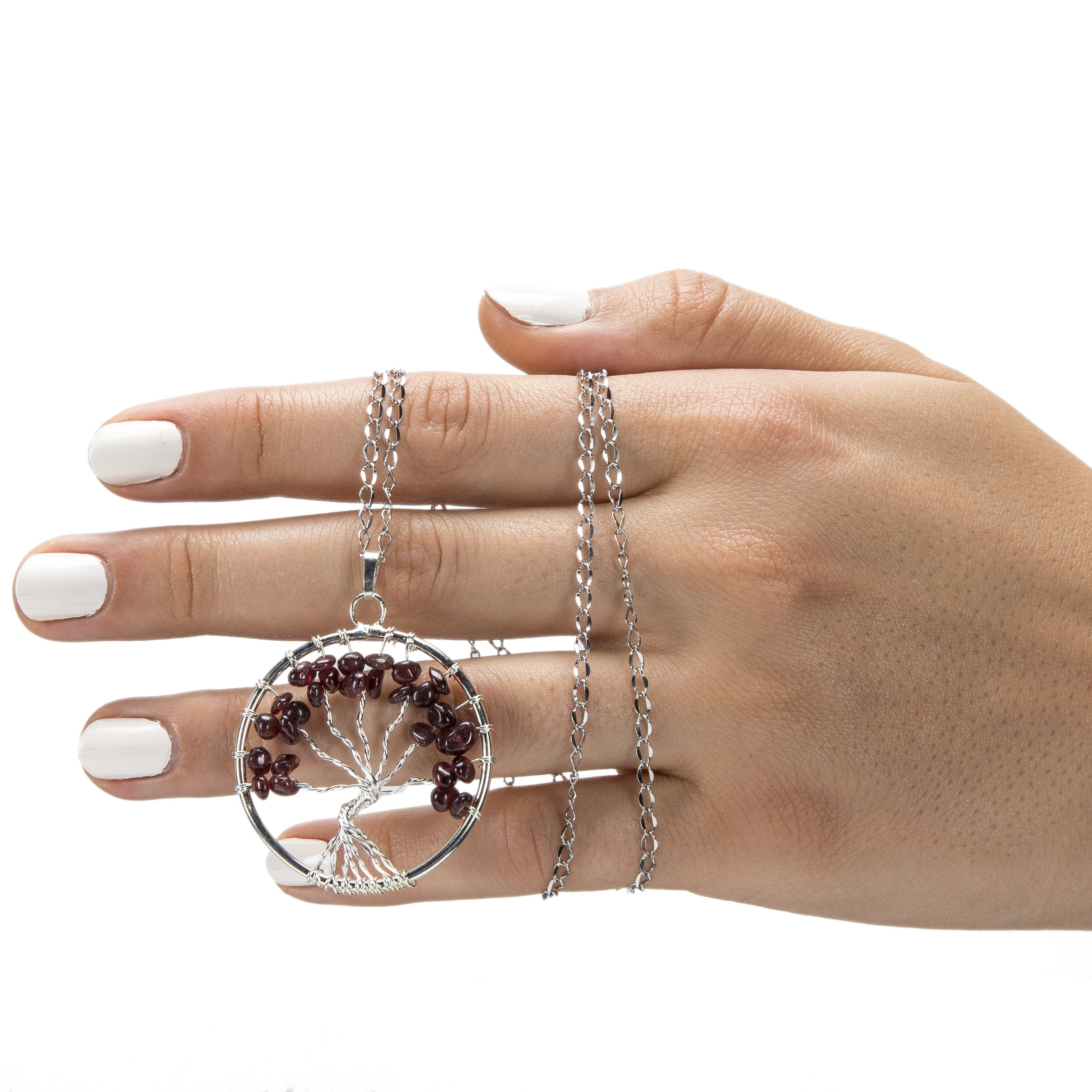 Kalifano Crystal Jewelry Garnet Chakra Gemstone Tree of Life Necklace & Stainless Steel Chain CJCN20-GA