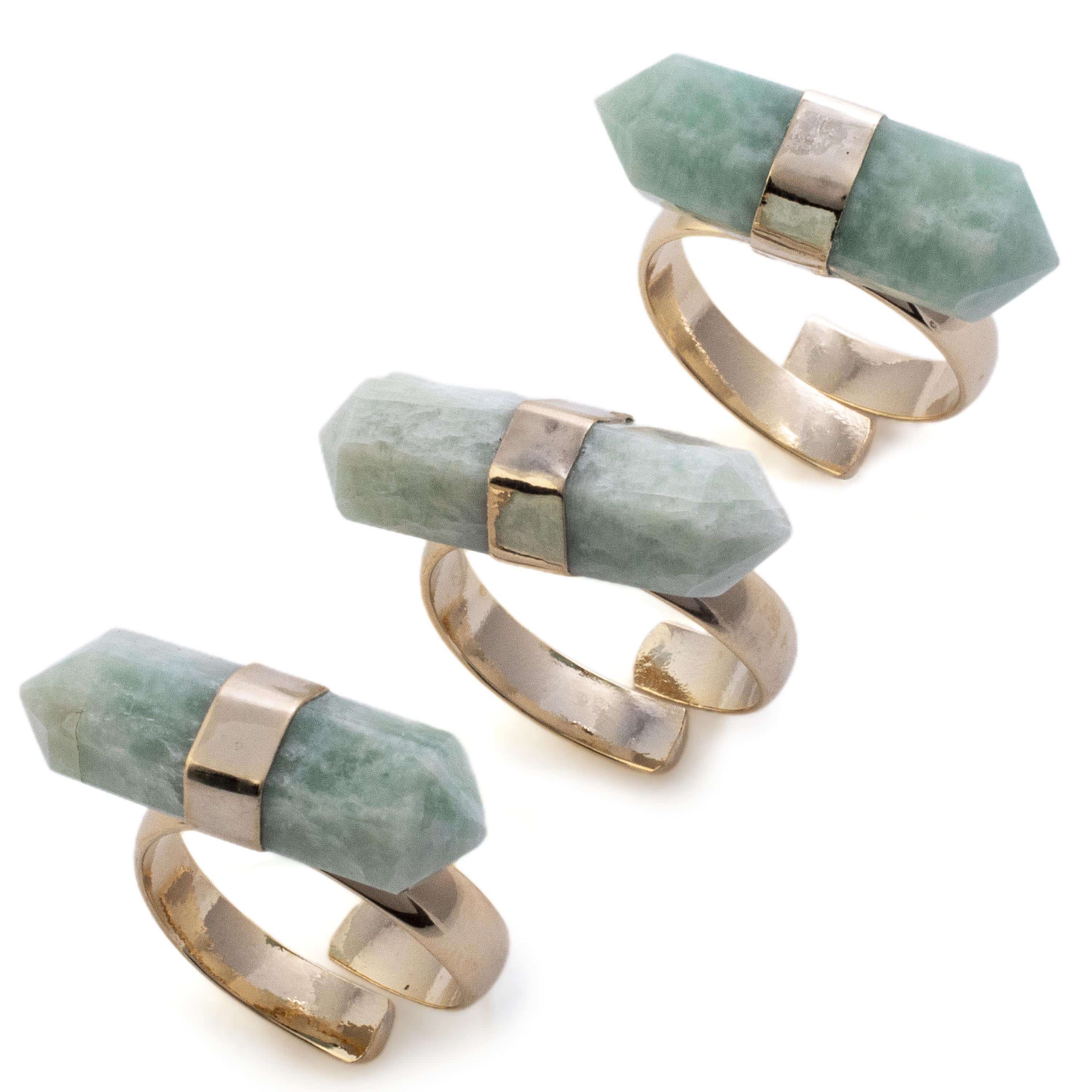 Kalifano Crystal Jewelry Gold Plated Amazonite Adjustable Ring CJR-MJG-AZ