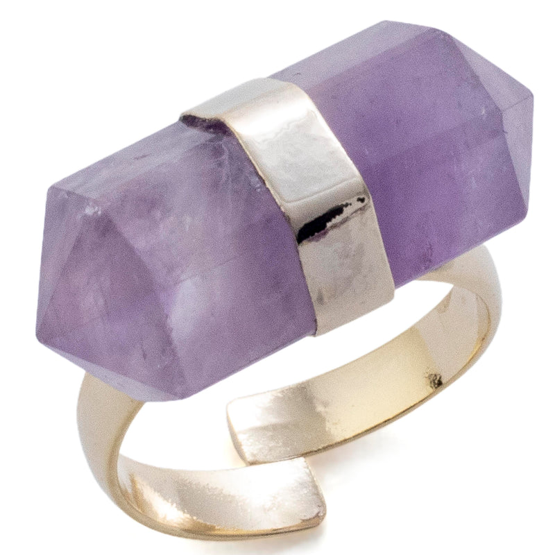 Kalifano Crystal Jewelry Gold Plated Amethyst Adjustable Ring CJR-MJG-AM