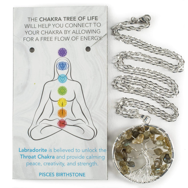 Kalifano Crystal Jewelry Labradorite Chakra Gemstone Tree of Life Necklace & Stainless Steel Chain CJCN20-LB