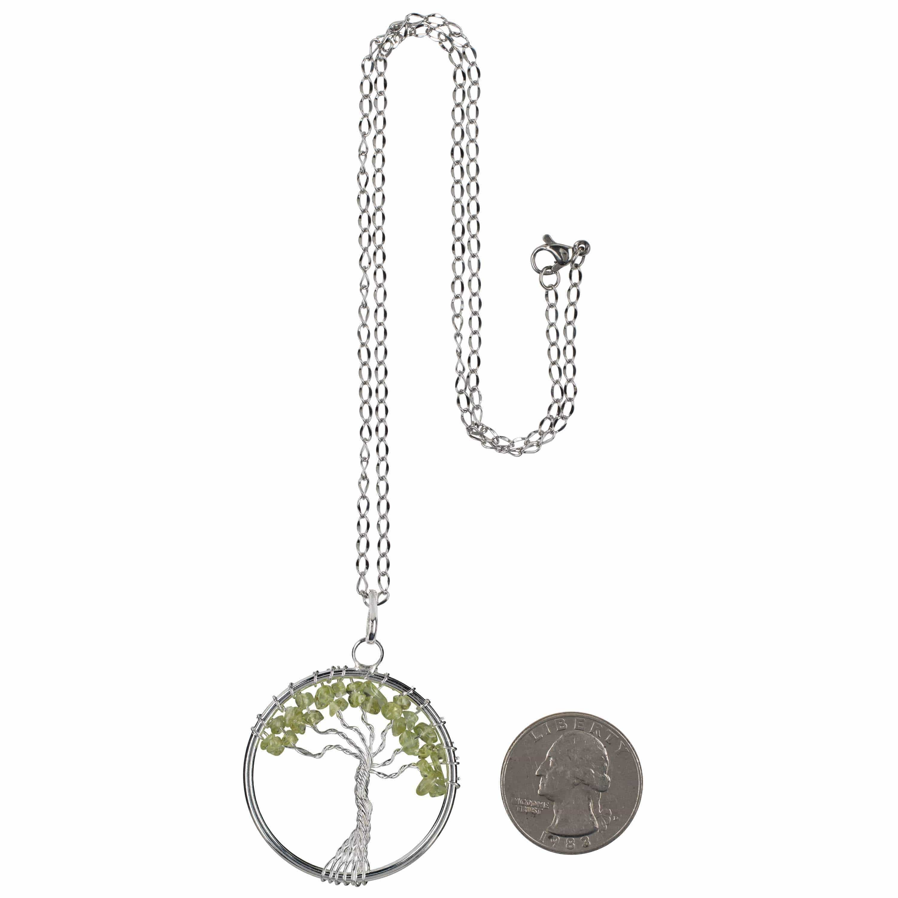 Kalifano Crystal Jewelry Peridot Chakra Gemstone Tree of Life Necklace & Stainless Steel Chain CJCN20-PGR