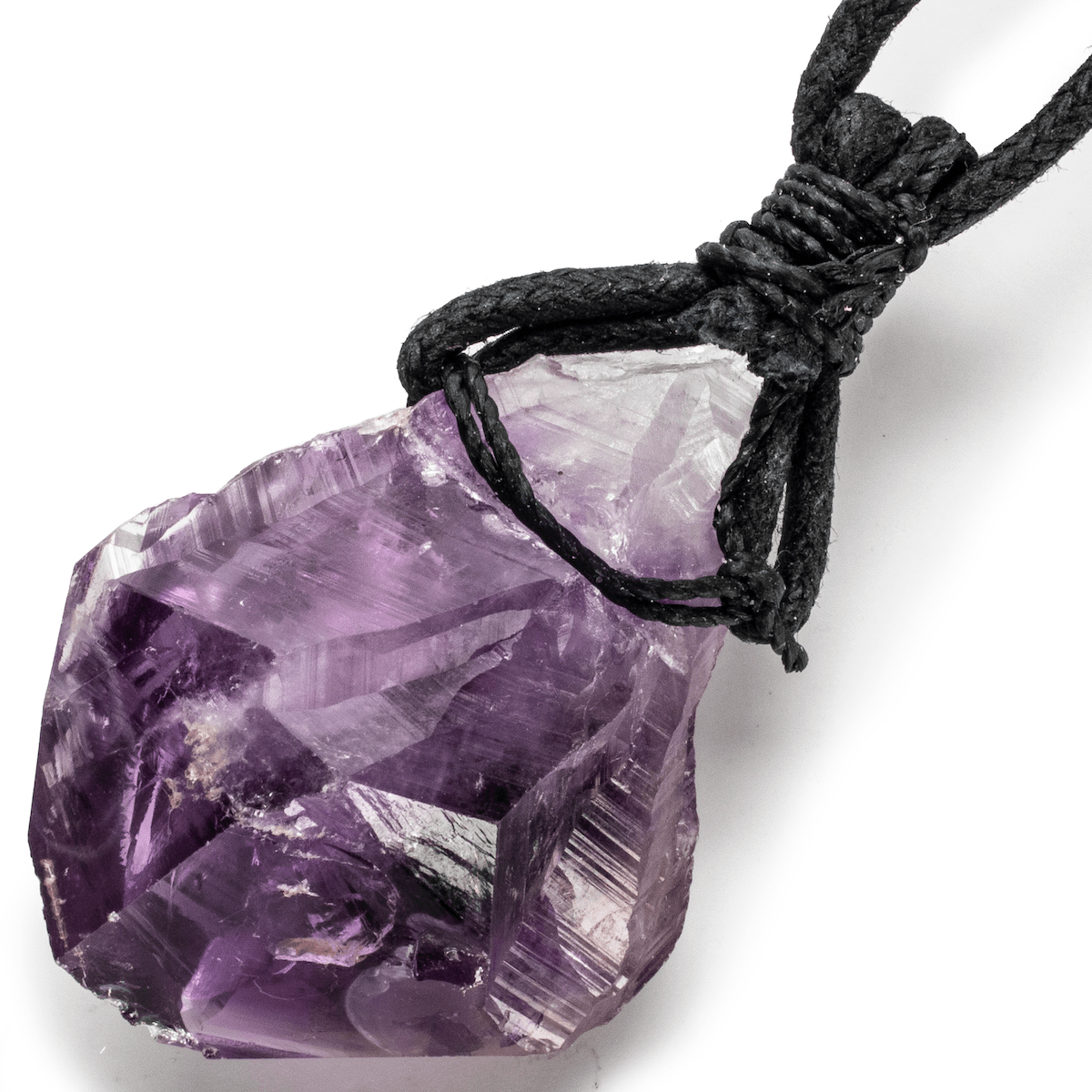 Raw Amethyst Healing Stone Pendant on Black Chord Necklace