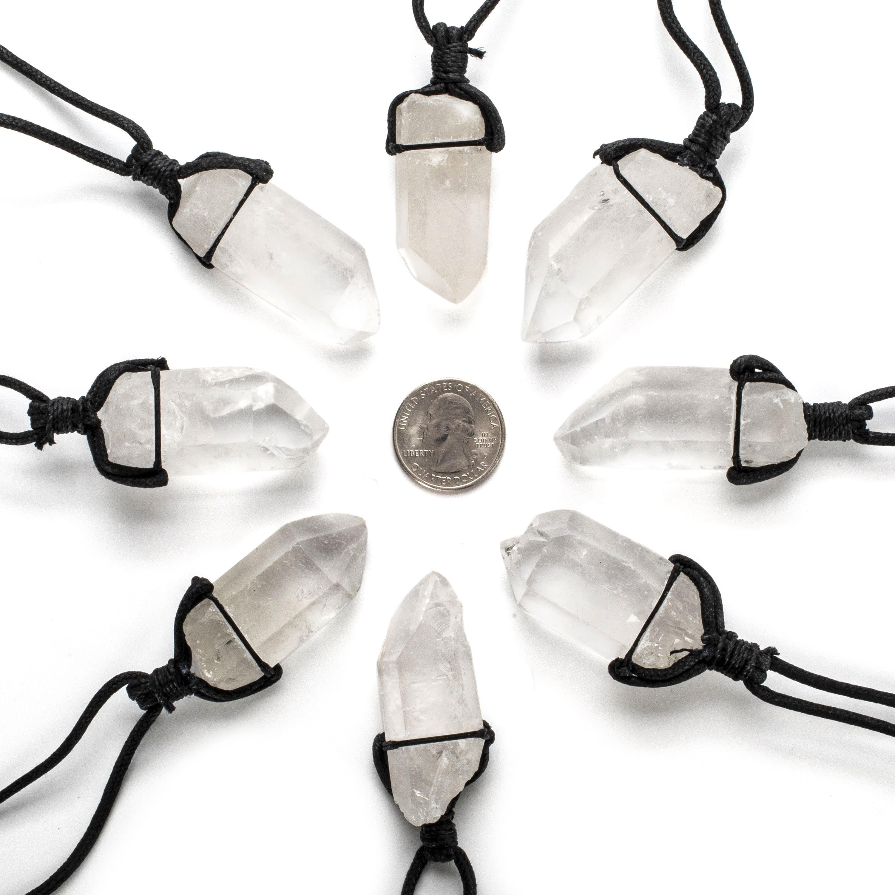 Kalifano Crystal Jewelry Raw Quartz Healing Stone Pendant on Black Chord CJ40-BCQZ