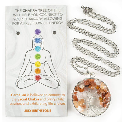 Kalifano Crystal Jewelry Red Carnelian Chakra Gemstone Tree of Life Necklace & Stainless Steel Chain CJCN20-CN