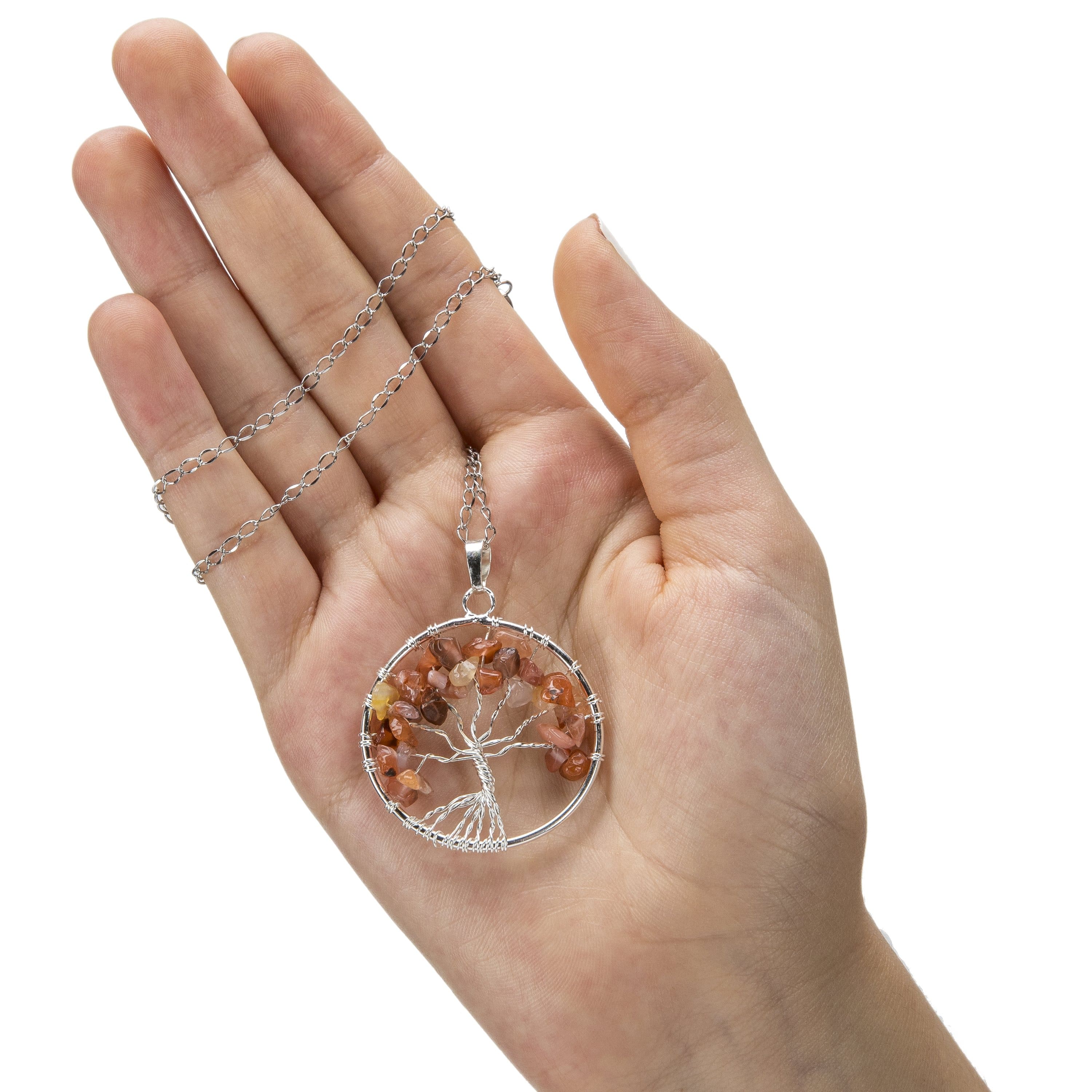 Seven Chakra Crescent Moon Tree of Life Pendant Necklace