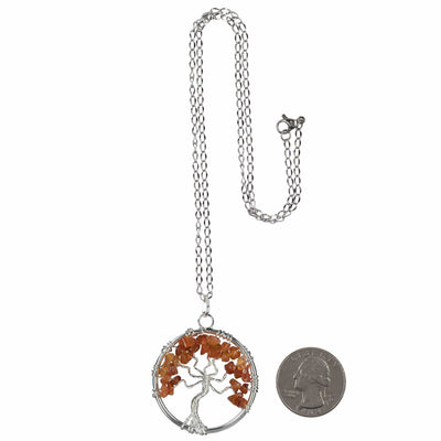 Kalifano Crystal Jewelry Red Carnelian Chakra Gemstone Tree of Life Necklace & Stainless Steel Chain CJCN20-CN