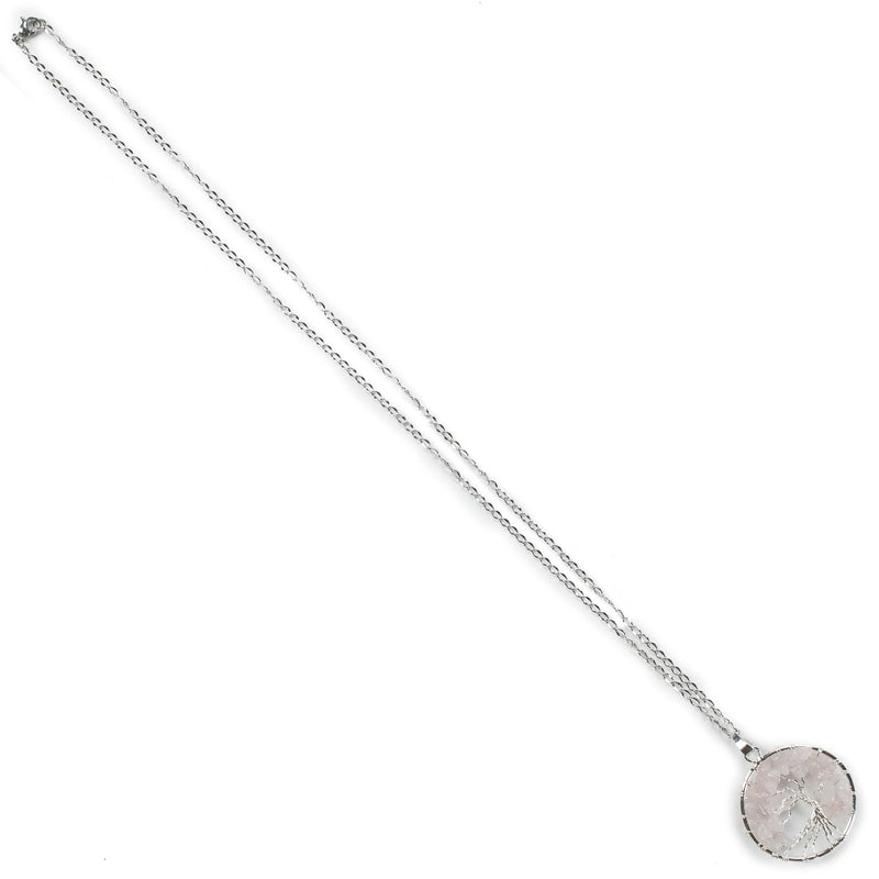 Kalifano Crystal Jewelry Rose Quartz Chakra Gemstone Tree of Life Necklace & Stainless Steel Chain CJCN20-RQ