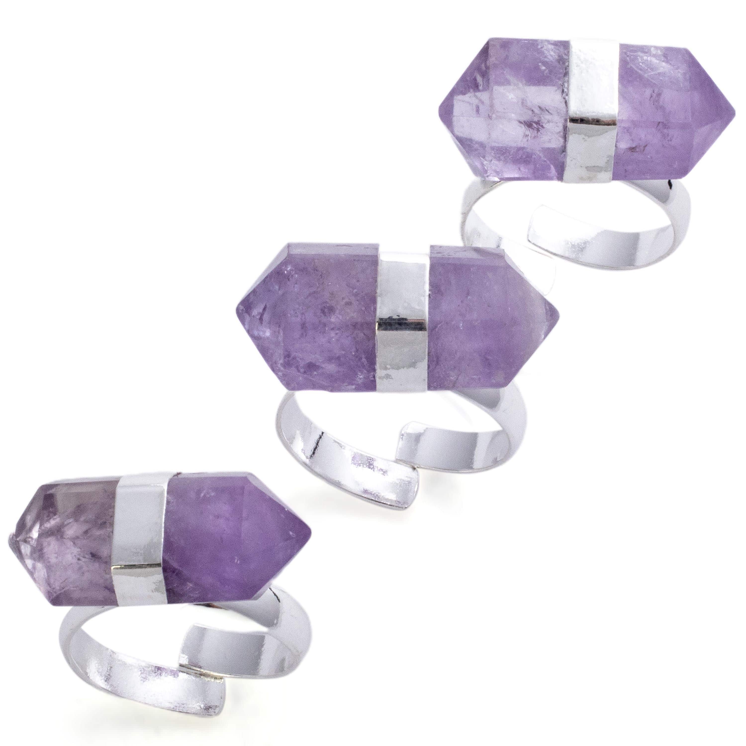 Kalifano Crystal Jewelry Silver Plated Amethyst Adjustable Ring CJR-MJS-AM