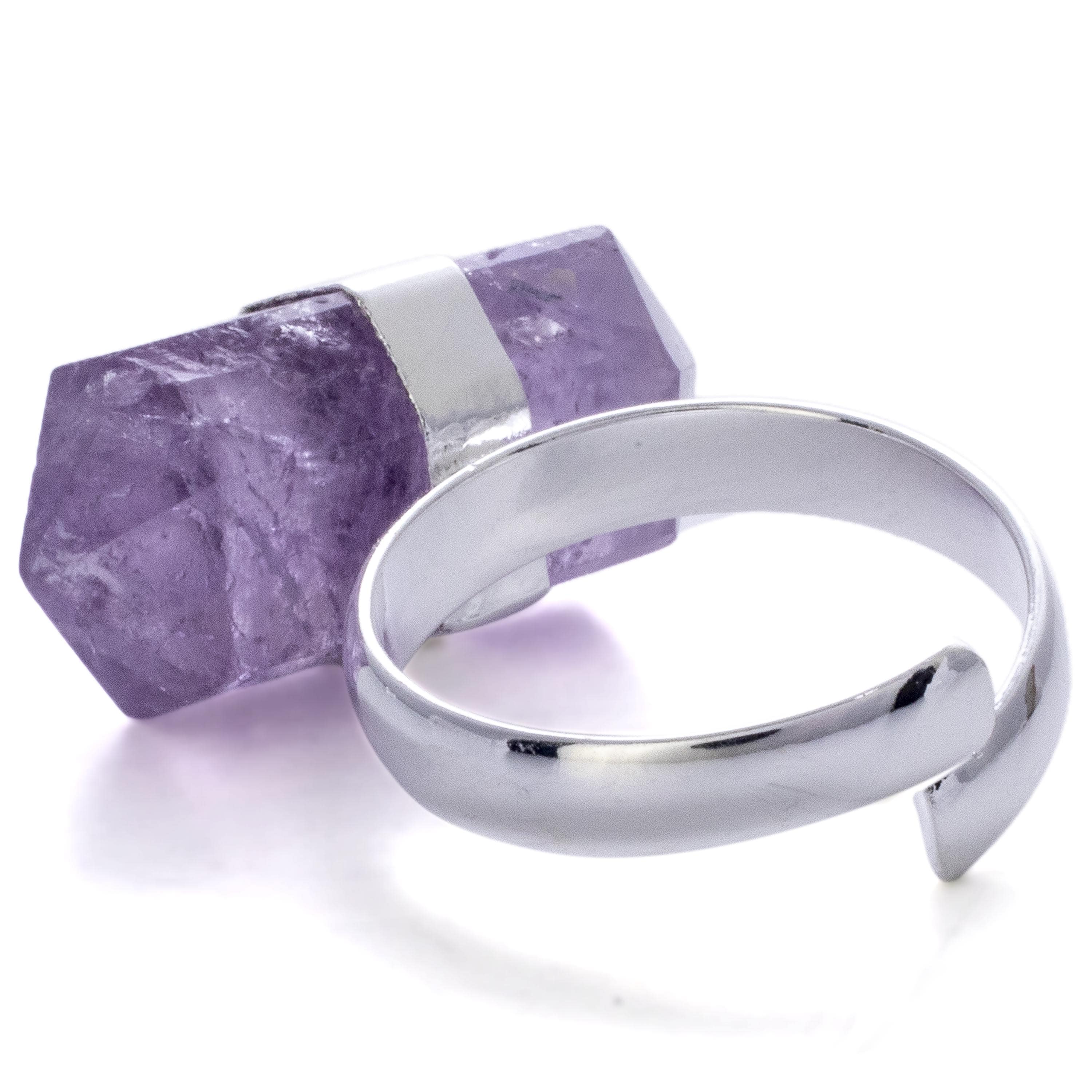 Kalifano Crystal Jewelry Silver Plated Amethyst Adjustable Ring CJR-MJS-AM