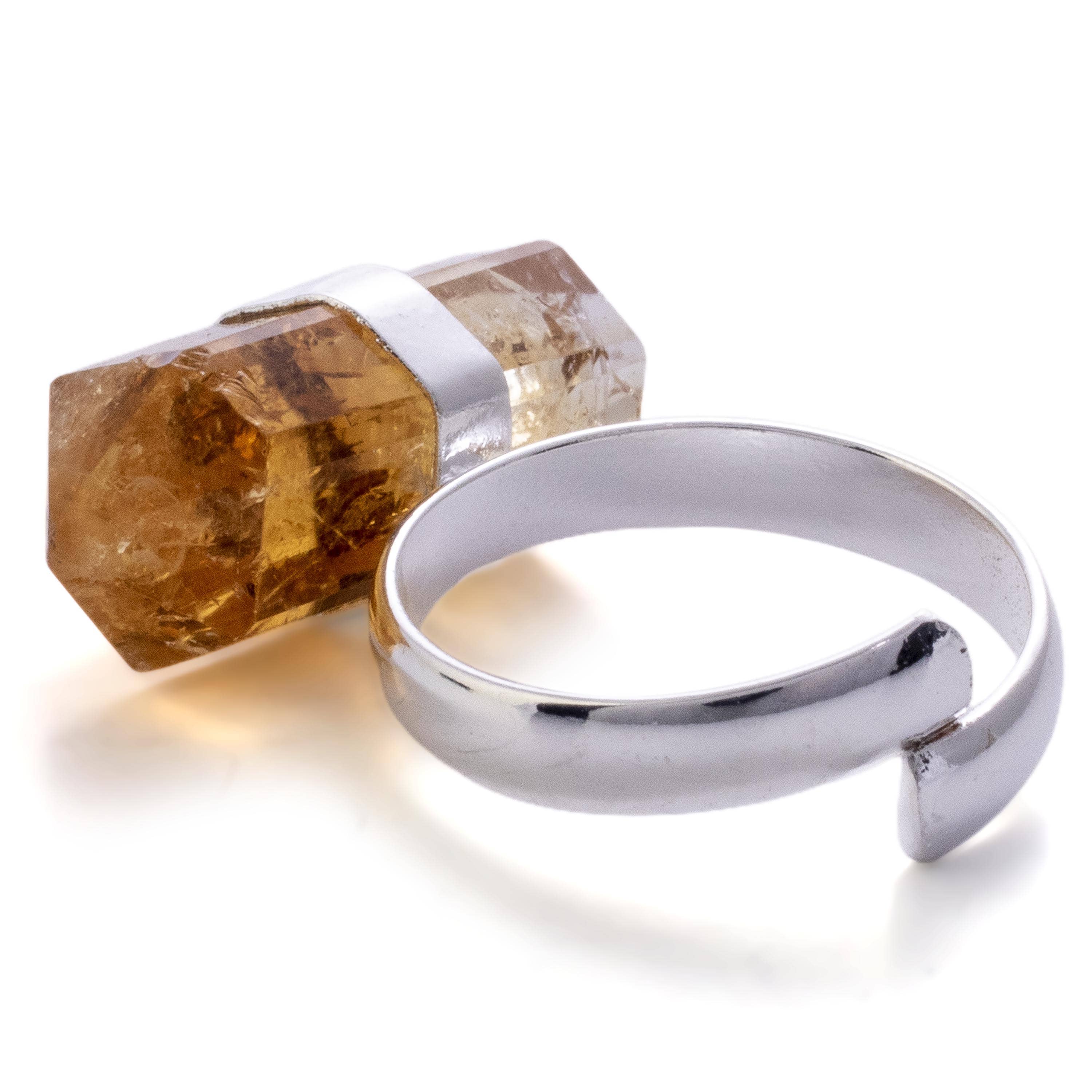 Kalifano Crystal Jewelry Silver Plated Citrine Adjustable Ring CJR-MJS-CT