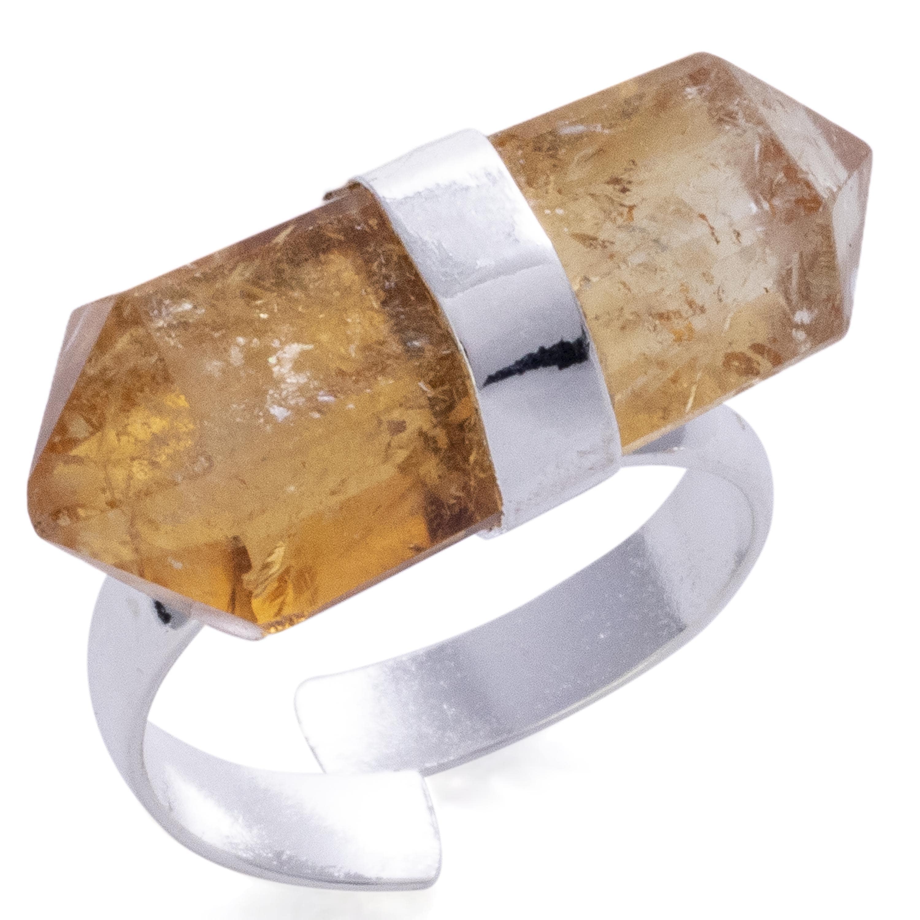 Kalifano Crystal Jewelry Silver Plated Citrine Adjustable Ring CJR-MJS-CT