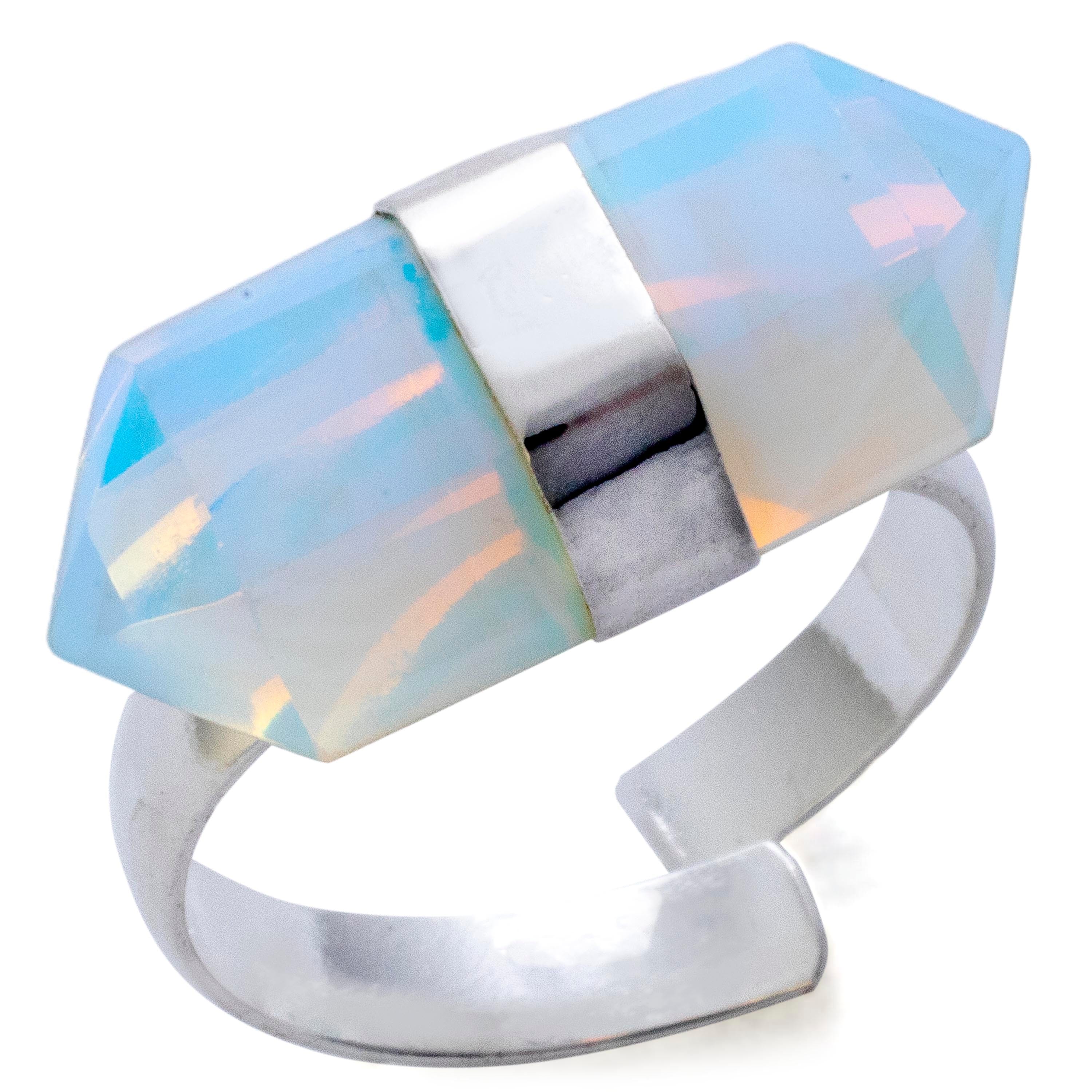 Kalifano Crystal Jewelry Silver Plated Moonstone Adjustable Ring CJR-MJS-MS