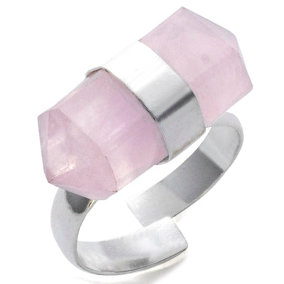 Kalifano Crystal Jewelry Silver Plated Rose Quartz Adjustable Ring CJR-MJS-RQ