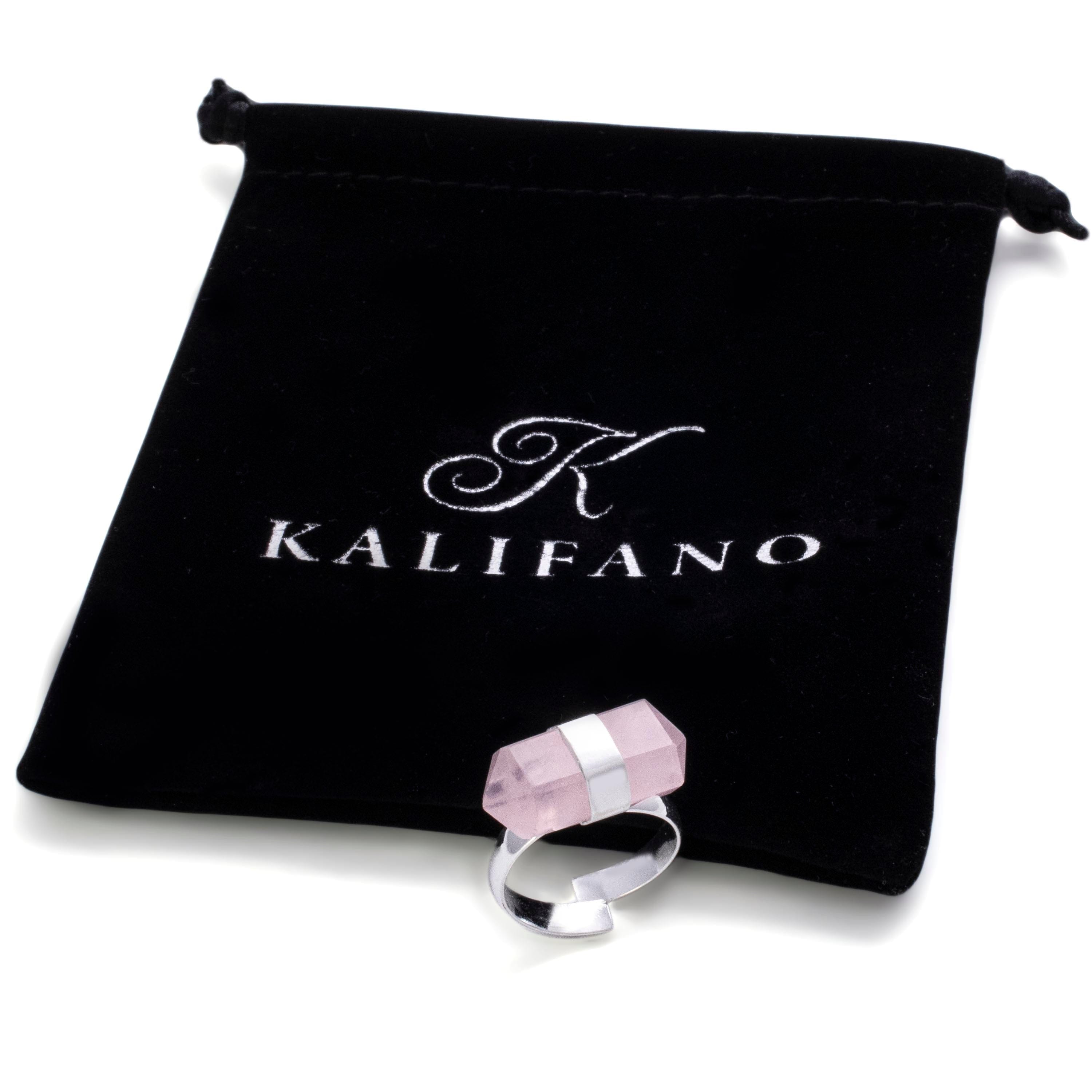 Kalifano Crystal Jewelry Silver Plated Rose Quartz Adjustable Ring CJR-MJS-RQ