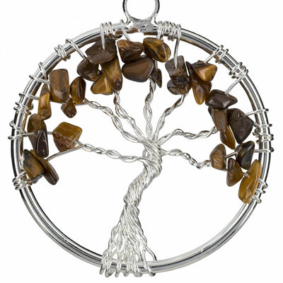 Kalifano Crystal Jewelry Tiger Eye Chakra Gemstone Tree of Life Necklace & Stainless Steel Chain CJCN20-TE