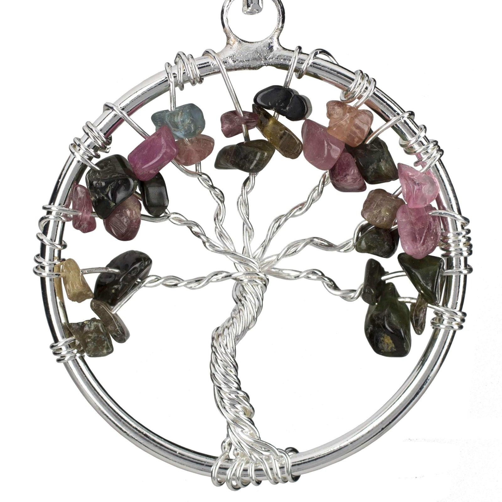 Kalifano Crystal Jewelry Tourmaline Chakra Gemstone Tree of Life Necklace & Stainless Steel Chain CJCN20-TR
