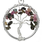 Tourmaline Chakra Gemstone Tree of Life Necklace & Stainless Steel Chain