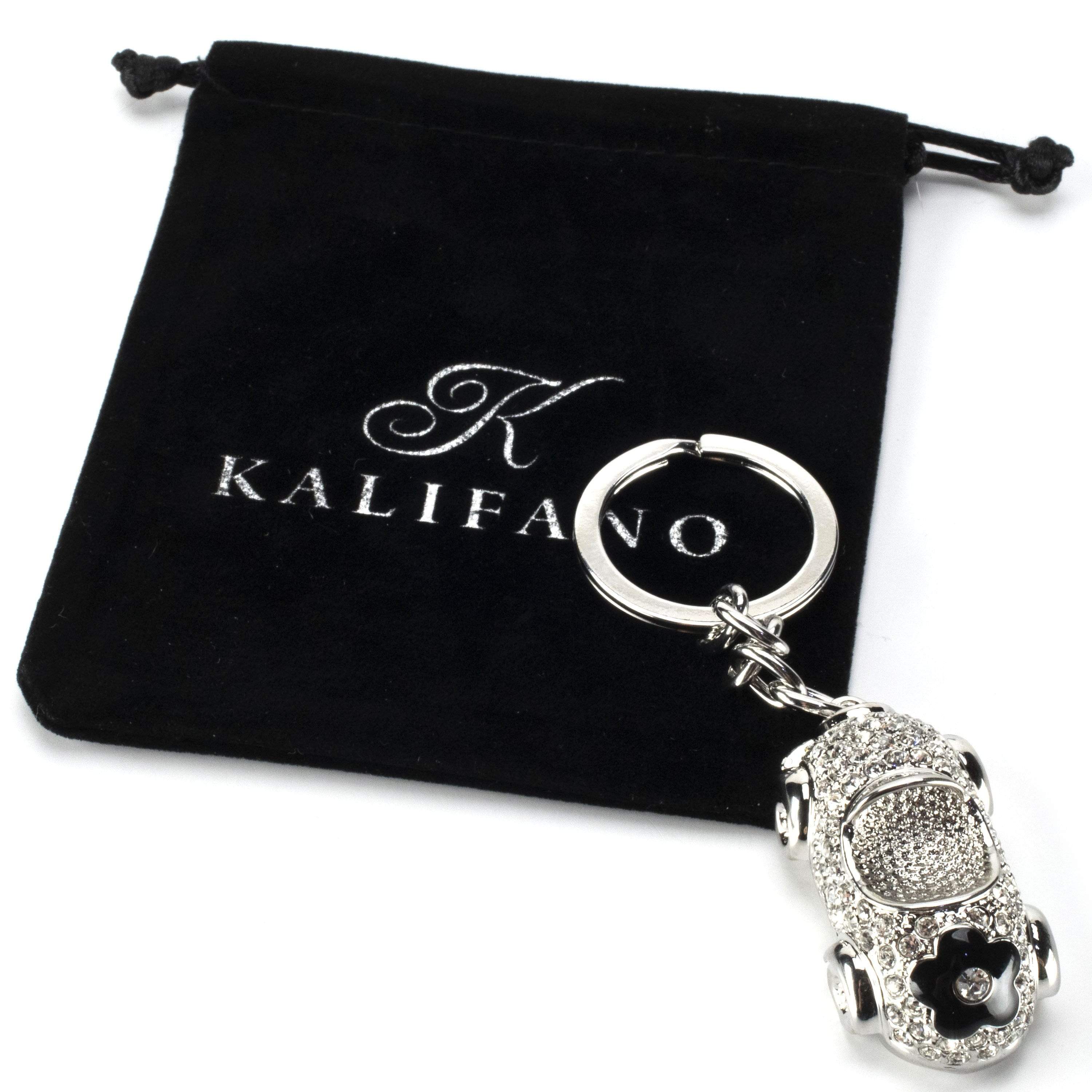 Kalifano Crystal Keychains Black Flower Car Keychain made with Swarovski Crystals SKC-042