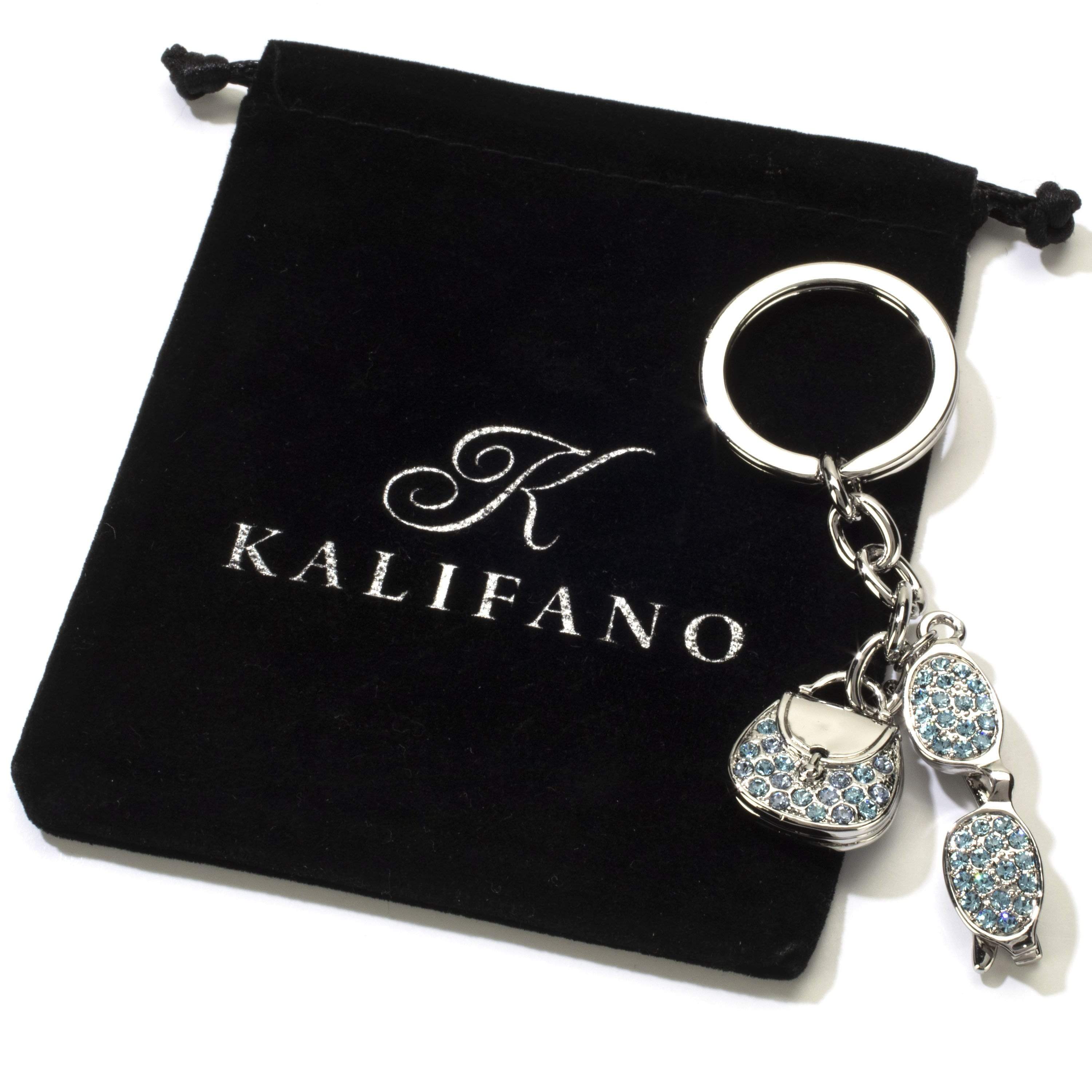 Kalifano Crystal Keychains Blue Glasses & Purse Keychain made with Swarovski Crystals SKC-033