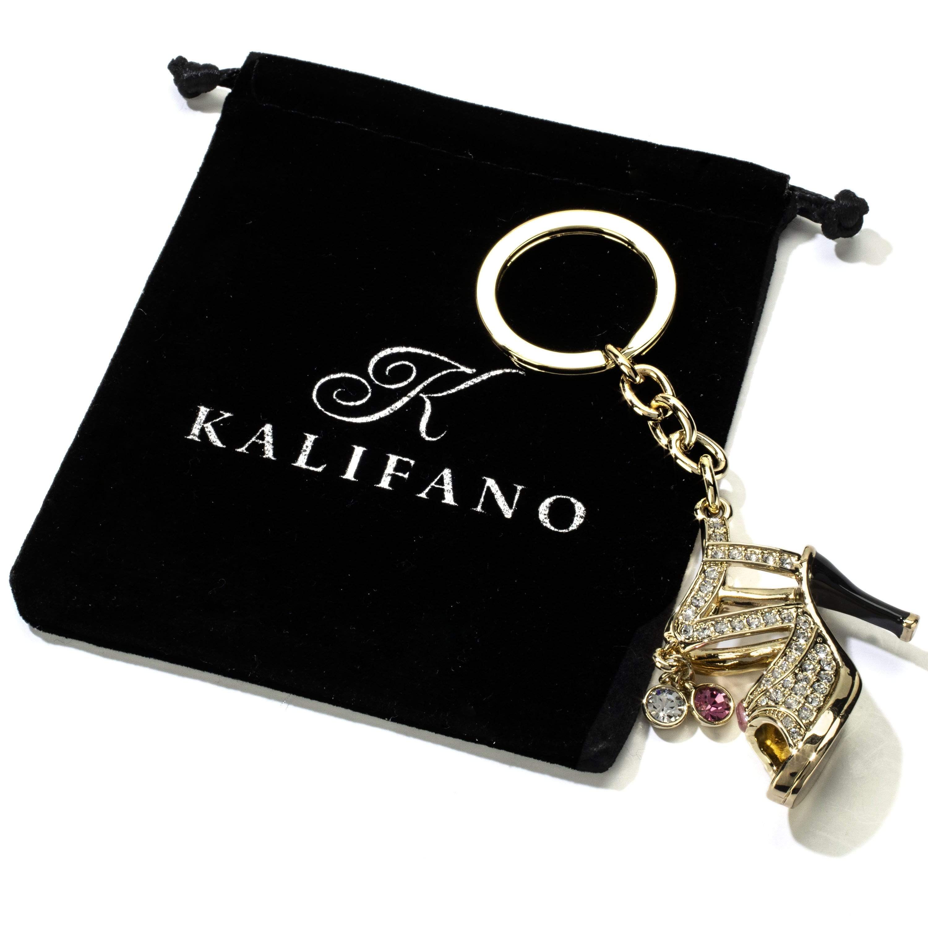 Kalifano Crystal Keychains Gold Dress Shoe Keychain made with Swarovski Crystals SKC-167