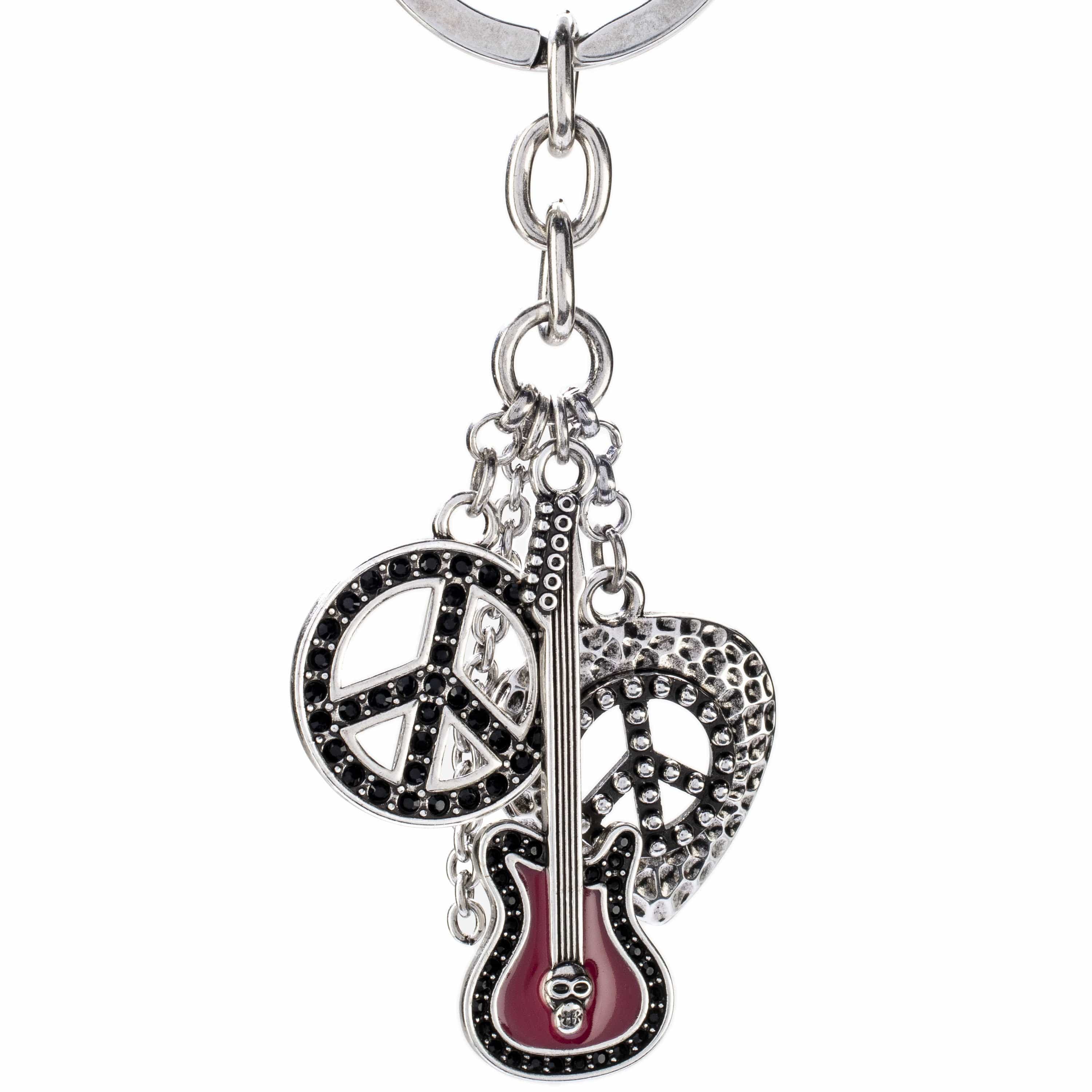 Kalifano Crystal Keychains Guitar and Peace Sign Keychain Made with Swarovski Crystals SKC-189