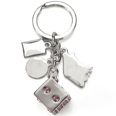 Kalifano Crystal Keychains Las Vegas Welcome Sign Dice Pink Keychain made with Swarovski Crystals SKC-188