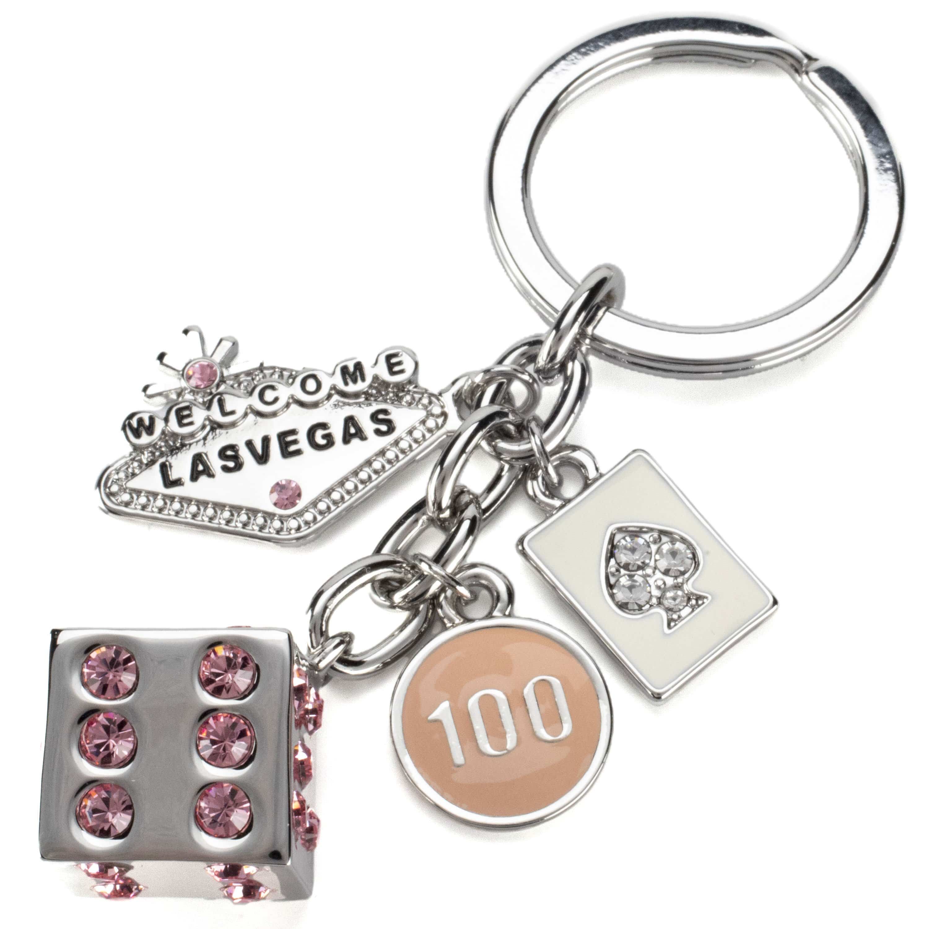 Las Vegas Welcome Sign Gold Dice Keychain made with Swarovski Crystals