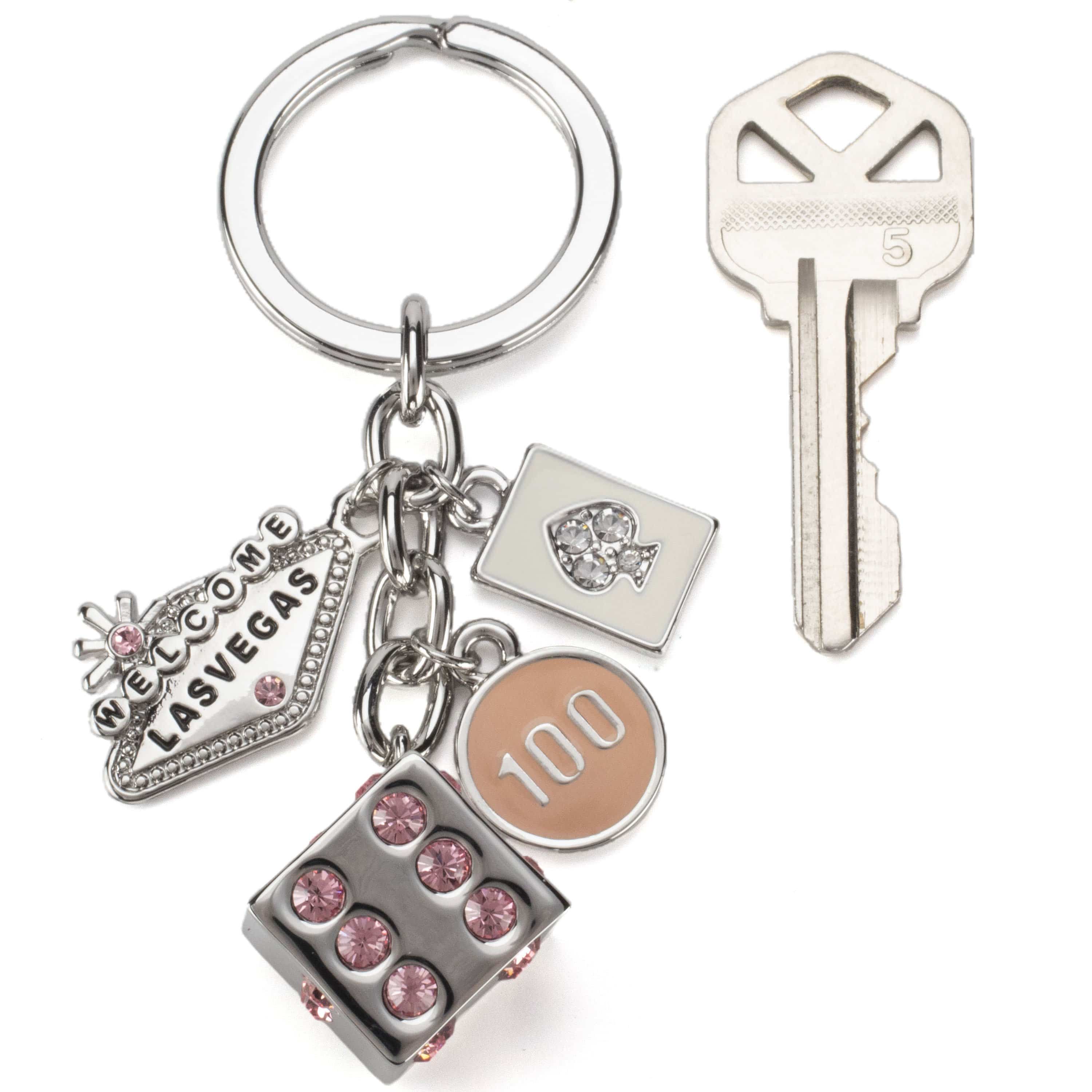 Kalifano Crystal Keychains Las Vegas Welcome Sign Dice Pink Keychain made with Swarovski Crystals SKC-188