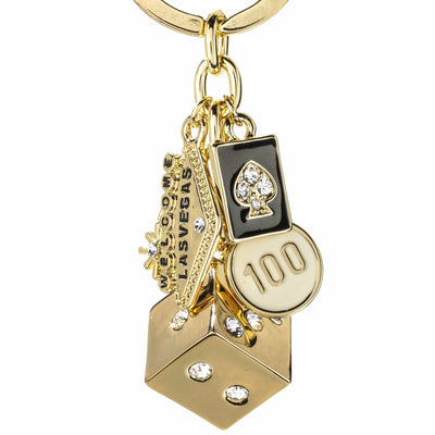 Kalifano Crystal Keychains Las Vegas Welcome Sign Gold Dice Clear Keychain made with Swarovski Crysstals SKC-187