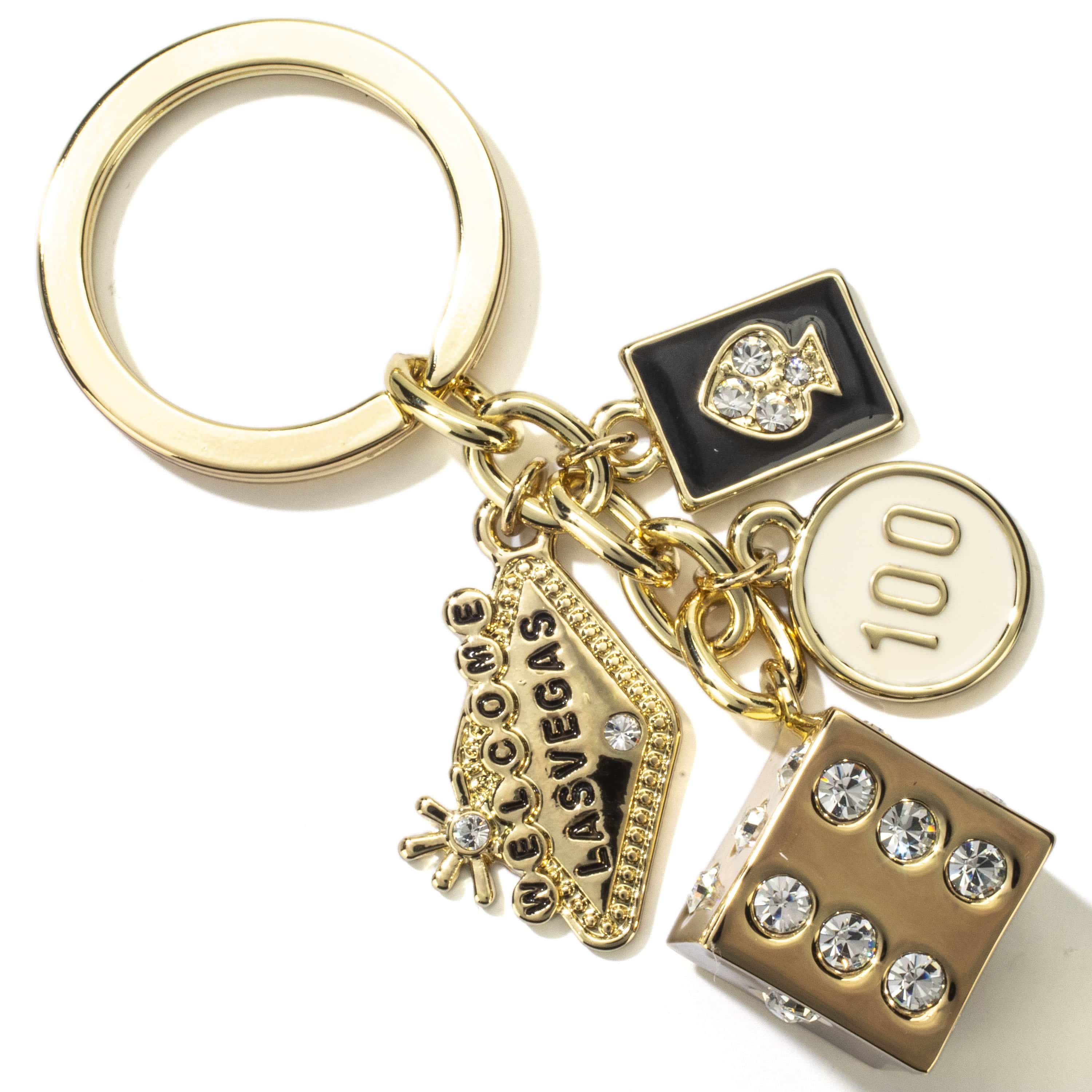 Las Vegas Welcome Sign Gold Dice Keychain Made with Swarovski Crystals