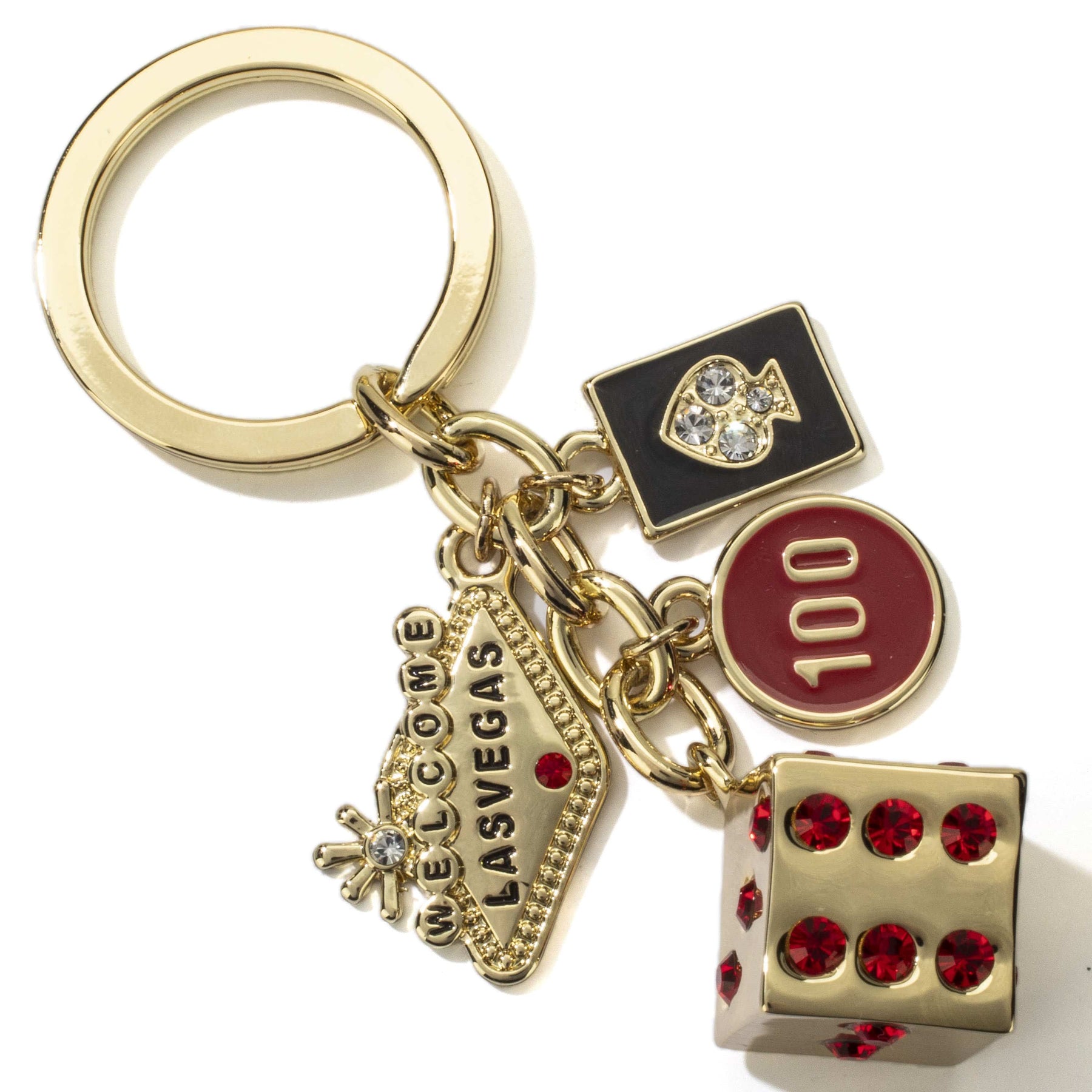 KALIFANO White LV Dice with Gold Keychain Made with Swarovski Crystals